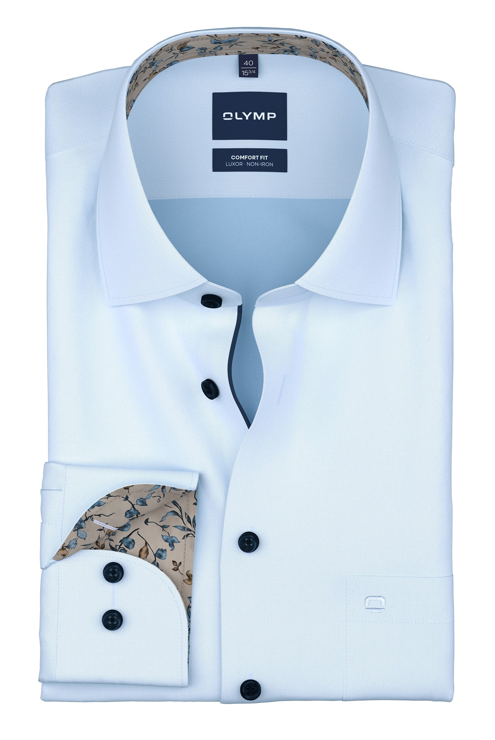 Olymp Luxor Comfort Fit Plain Twill Shirt - Light Blue