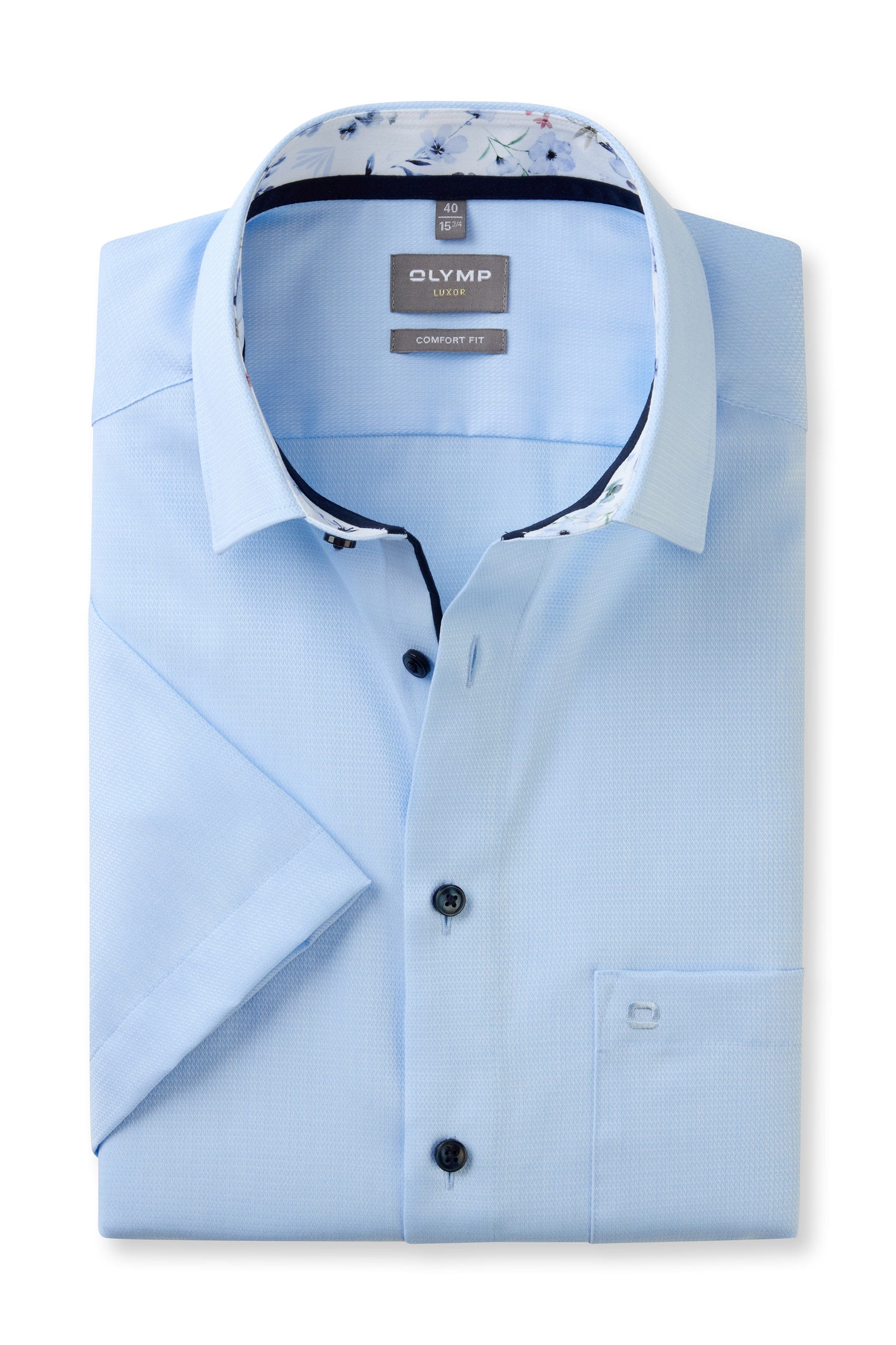 Olymp Luxor Comfort Fit Short Sleeve Shirt with Trim - Blue