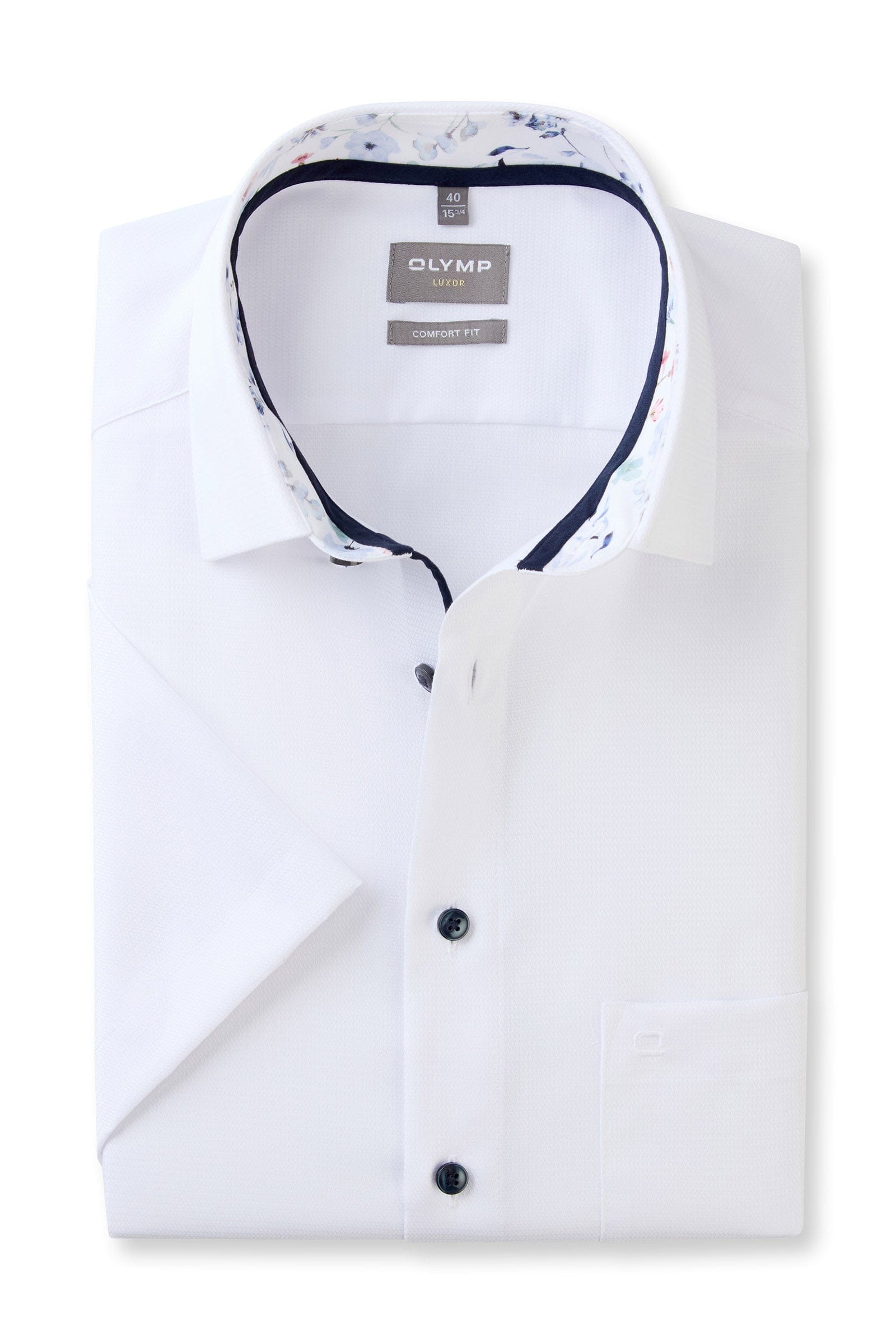 Olymp Luxor Comfort Fit Short Sleeve Shirt with Trim - White
