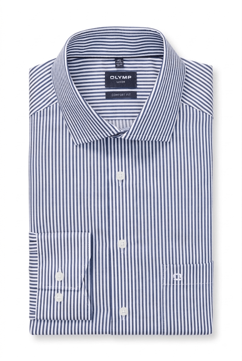 Olymp Luxor Comfort Fit Stripe Shirt - Dark Blue