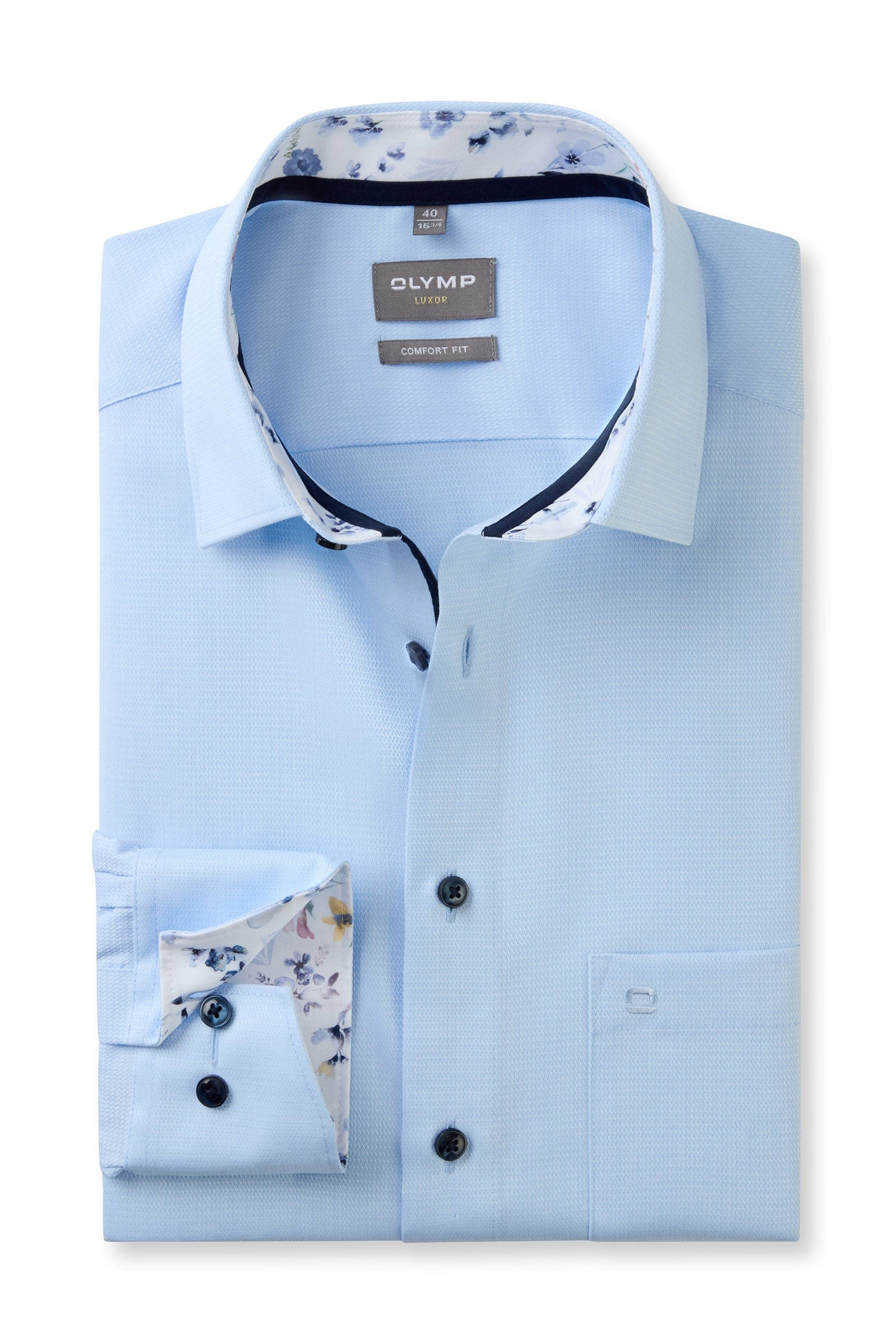 Olymp Luxor Comfort Plain Shirt with Trim - Blue