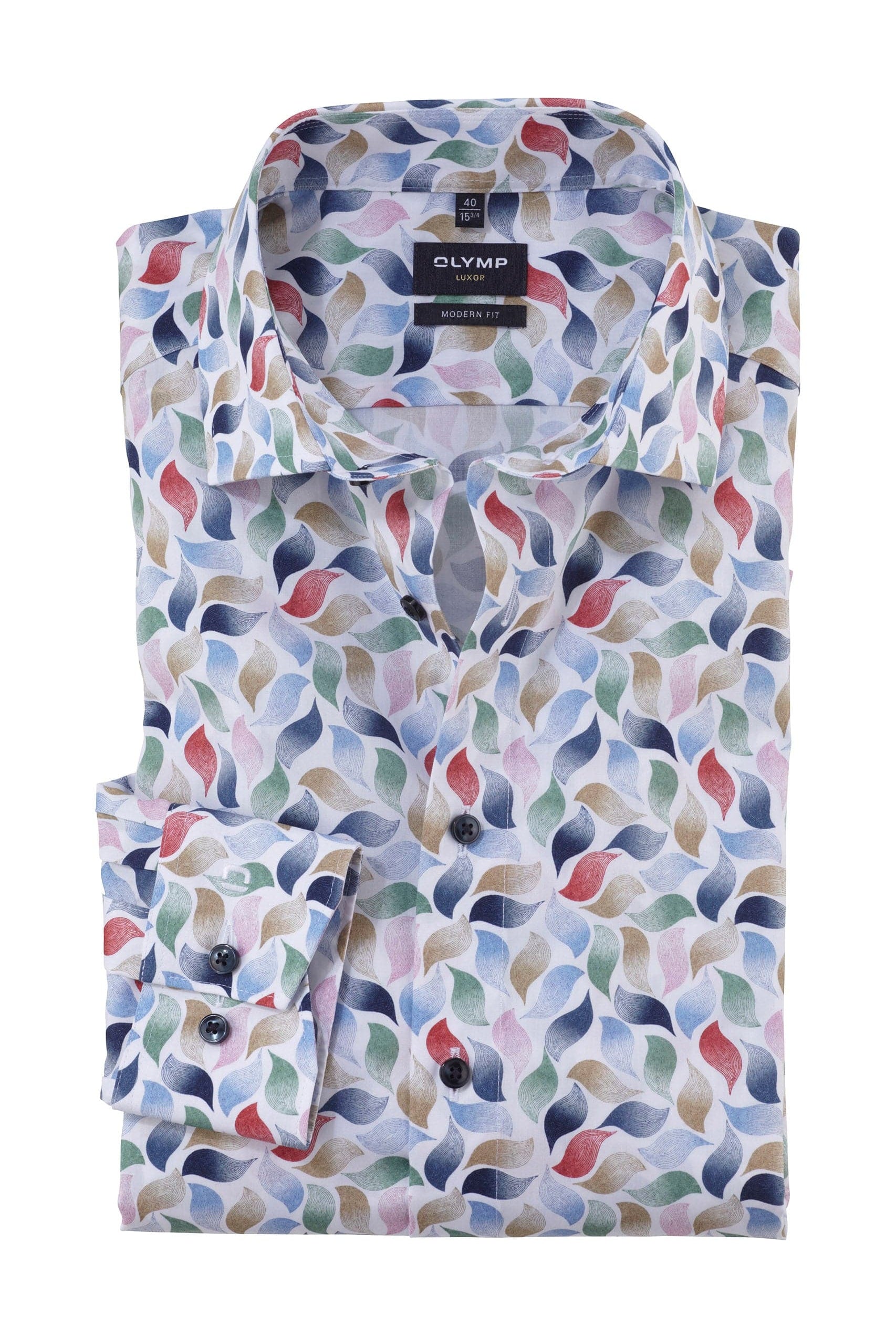 Olymp Luxor Modern Fit Abstract Print Shirt - White/Multi