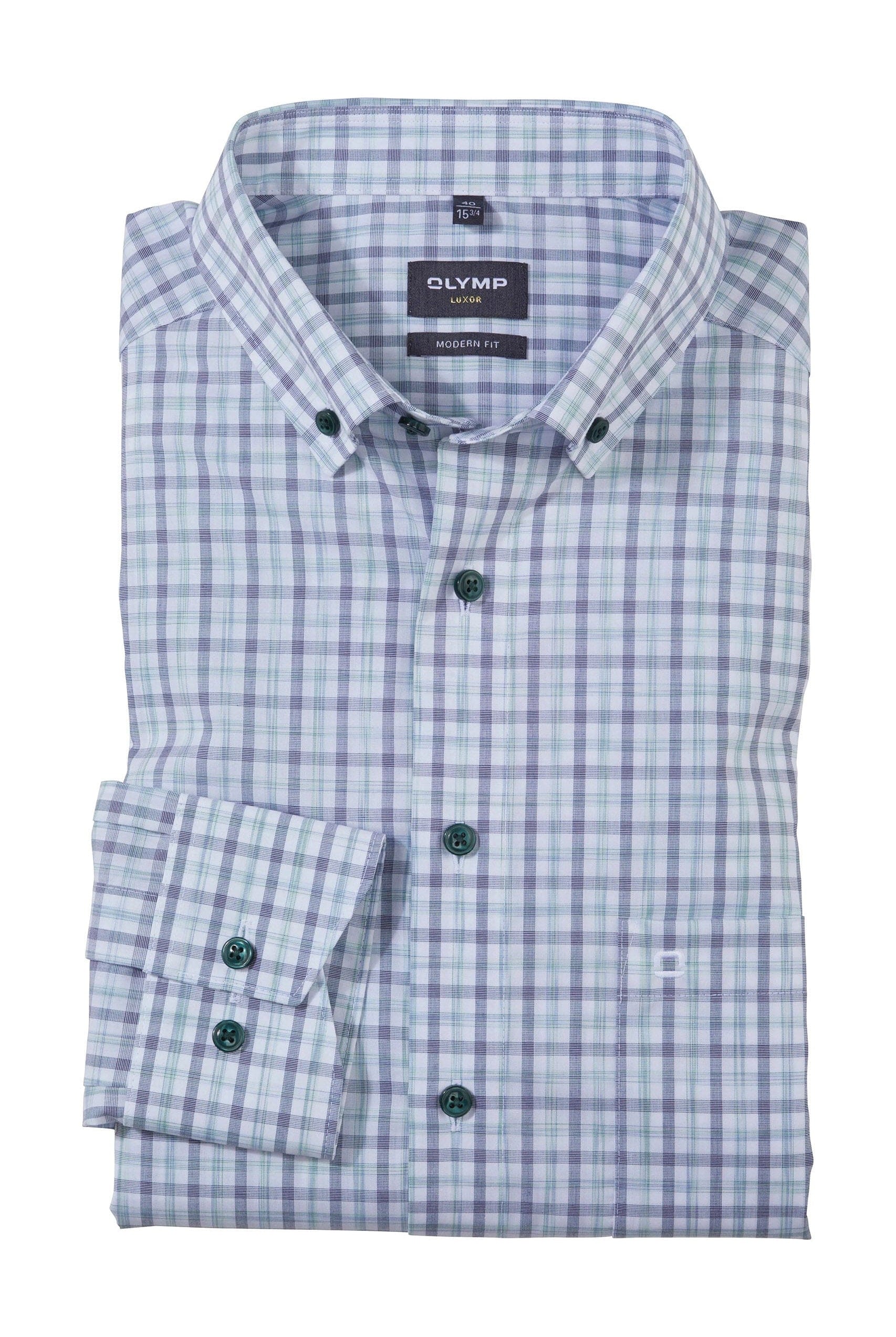 Olymp Luxor Modern Fit Check Button-Down Shirt - Green/Blue