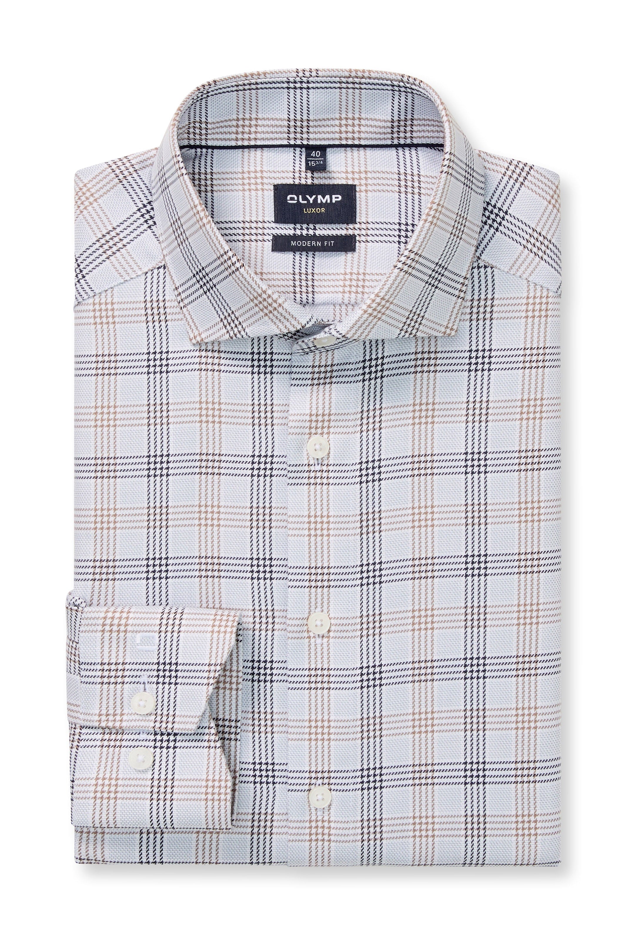 Olymp Luxor Modern Fit Check Long Sleeve Shirt - Silver Grey