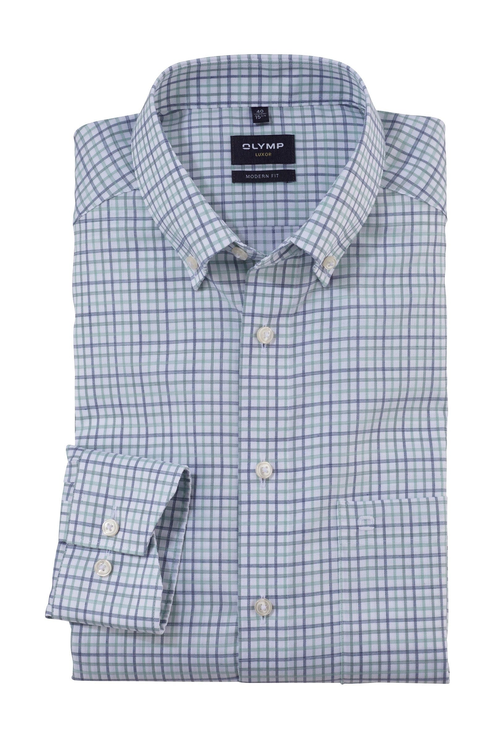 Olymp Luxor Modern Fit Check Shirt with Button-Down Collar - Green