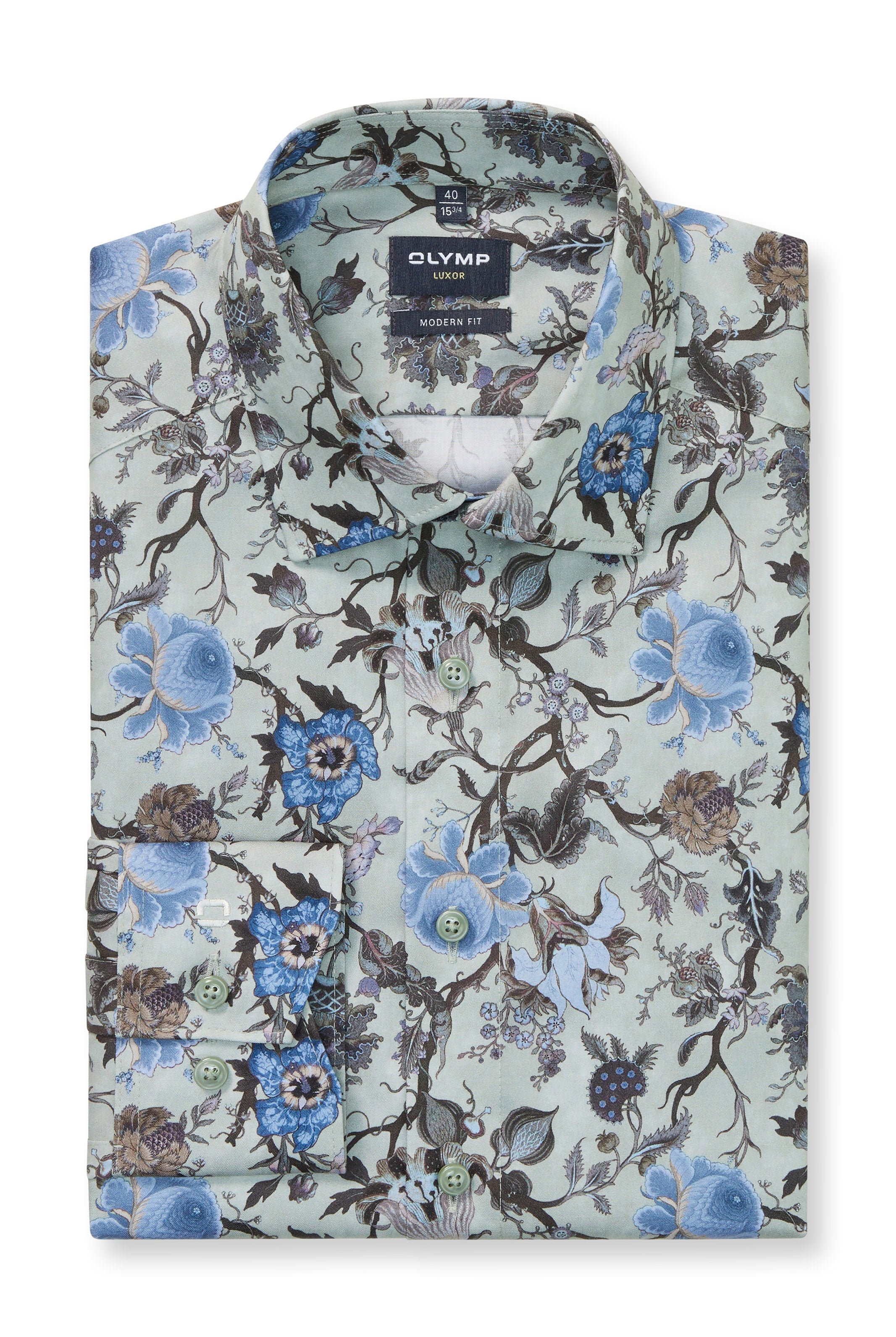 Olymp Luxor Modern Fit Floral Long Sleeve Shirt - Putty