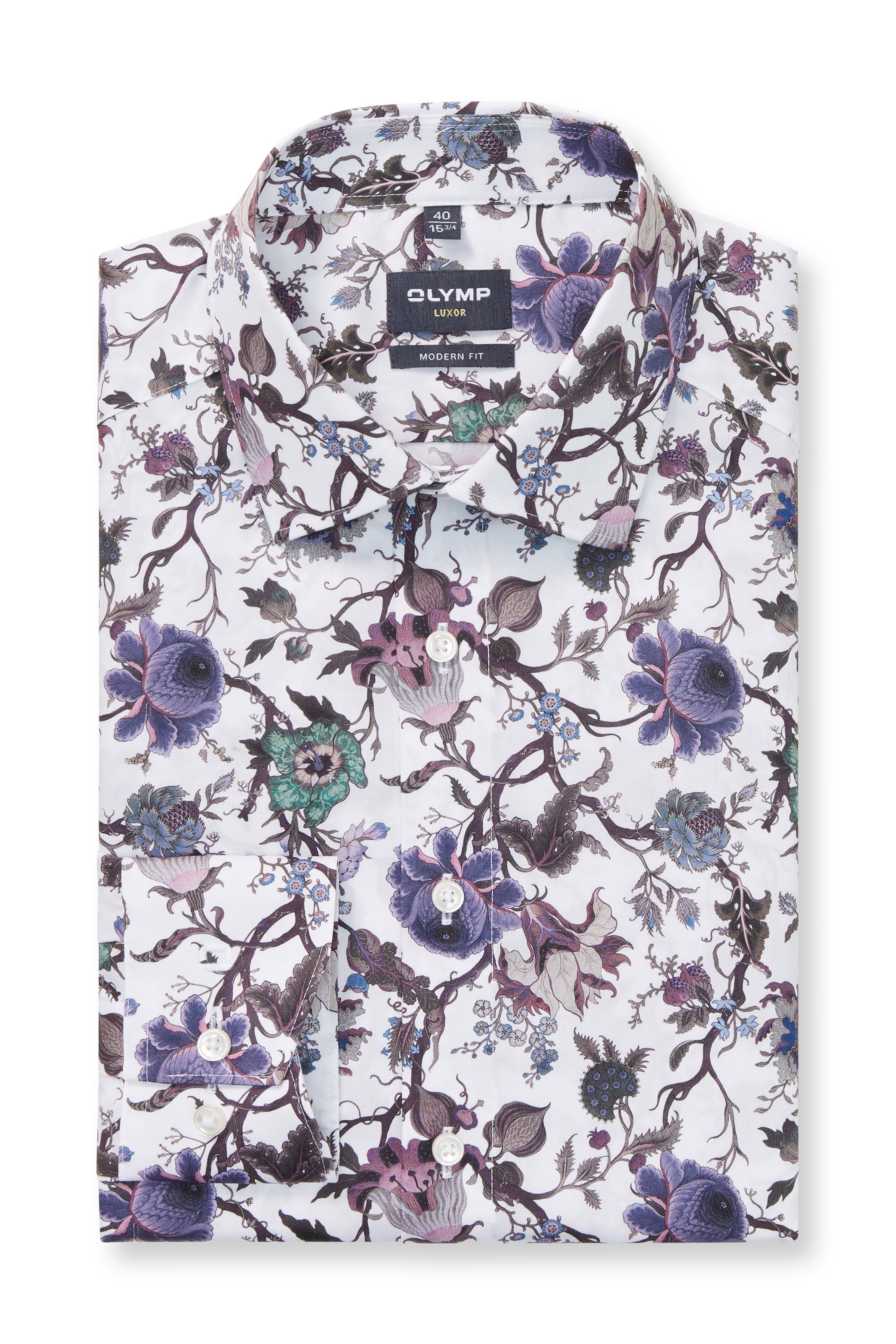 Olymp Luxor Modern Fit Floral Long Sleeve Shirt - White