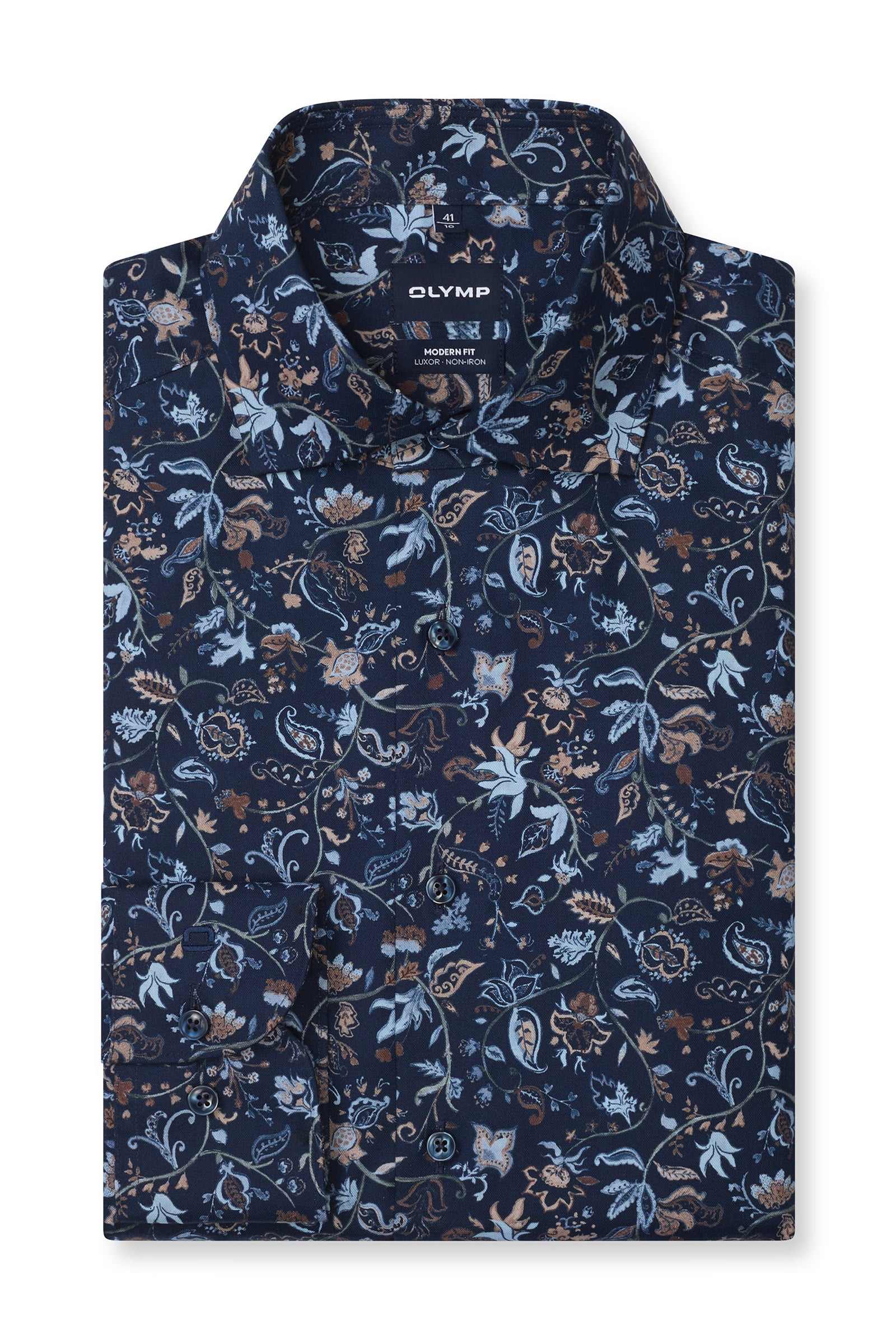 Olymp Luxor Modern Fit Floral Print Shirt - Navy
