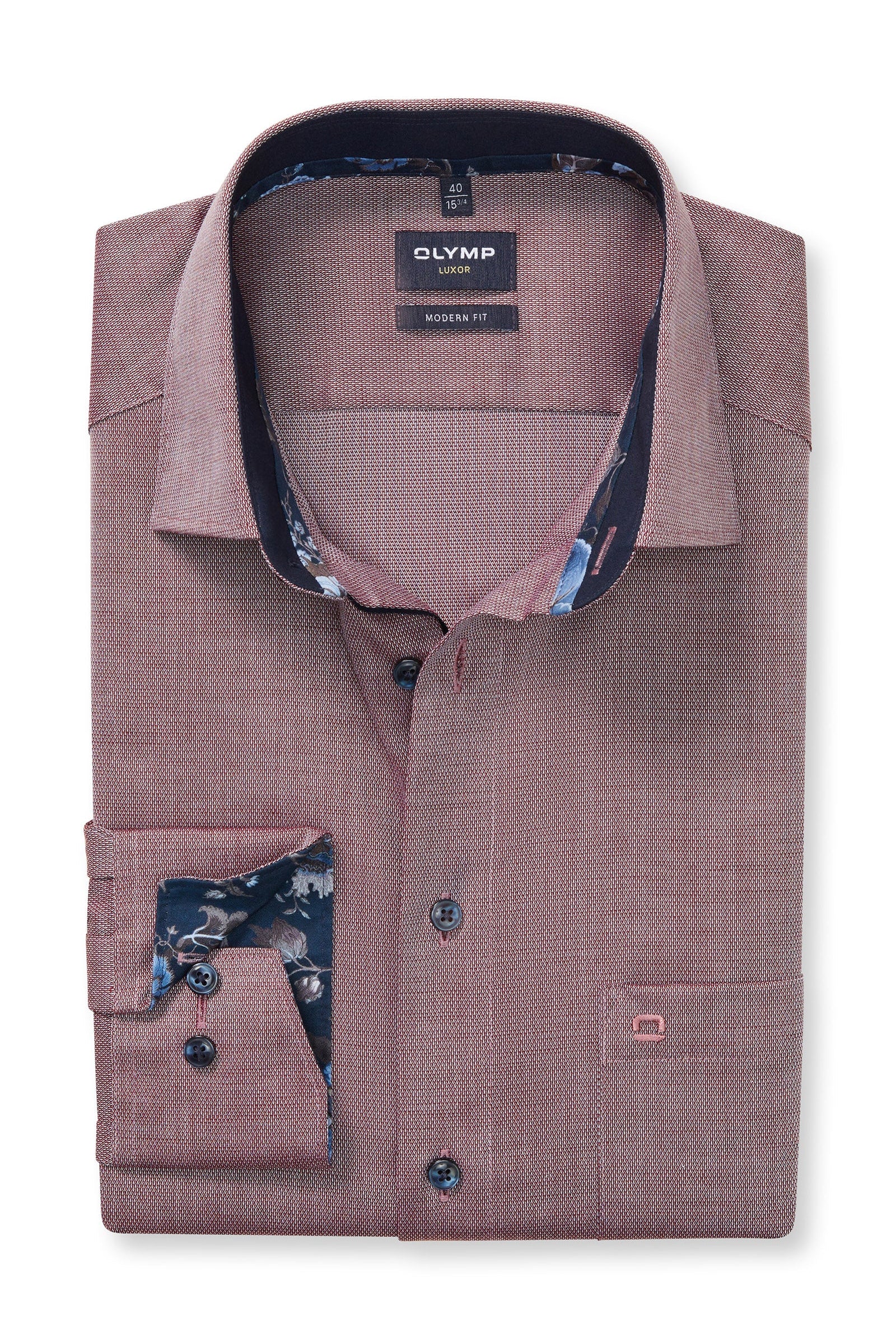 Olymp Luxor Modern Fit Long Sleeve Shirt with Trim - Bordeaux