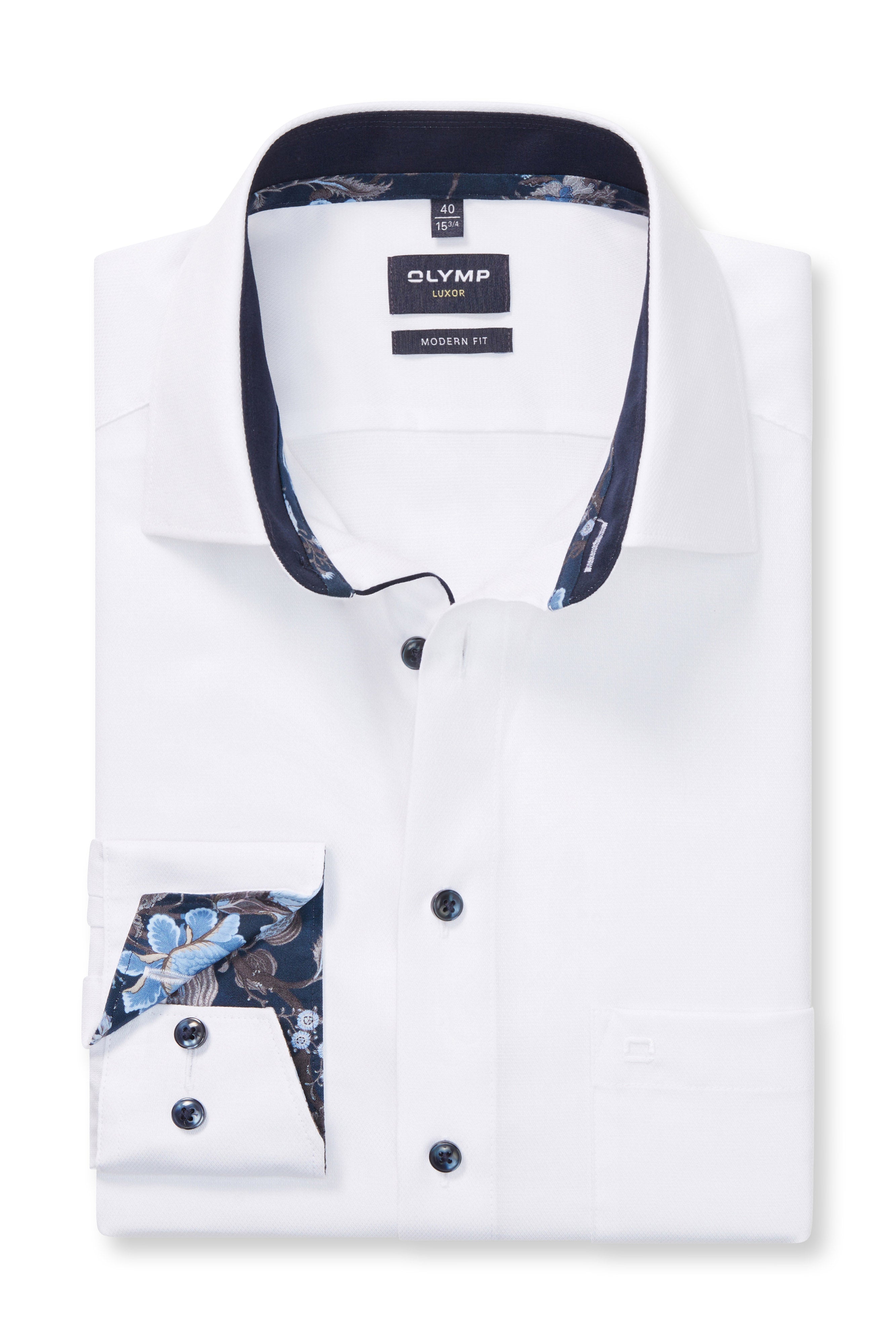 Olymp Luxor Modern Fit Long Sleeve Shirt with Trim - White