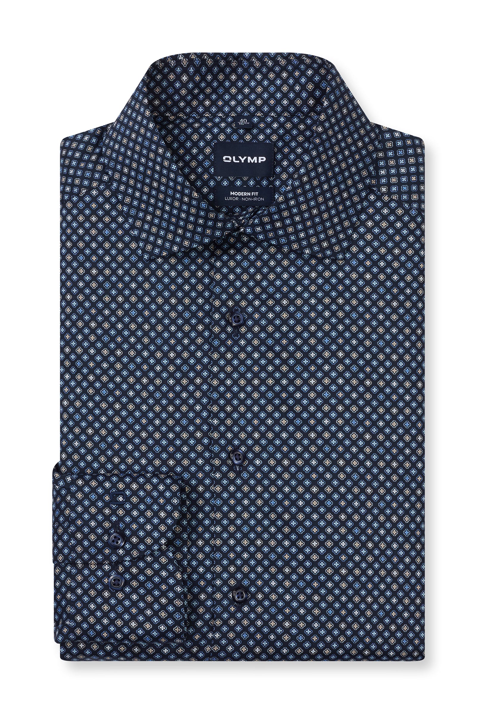 Olymp Luxor Modern Fit Medallion Print Shirt - Navy