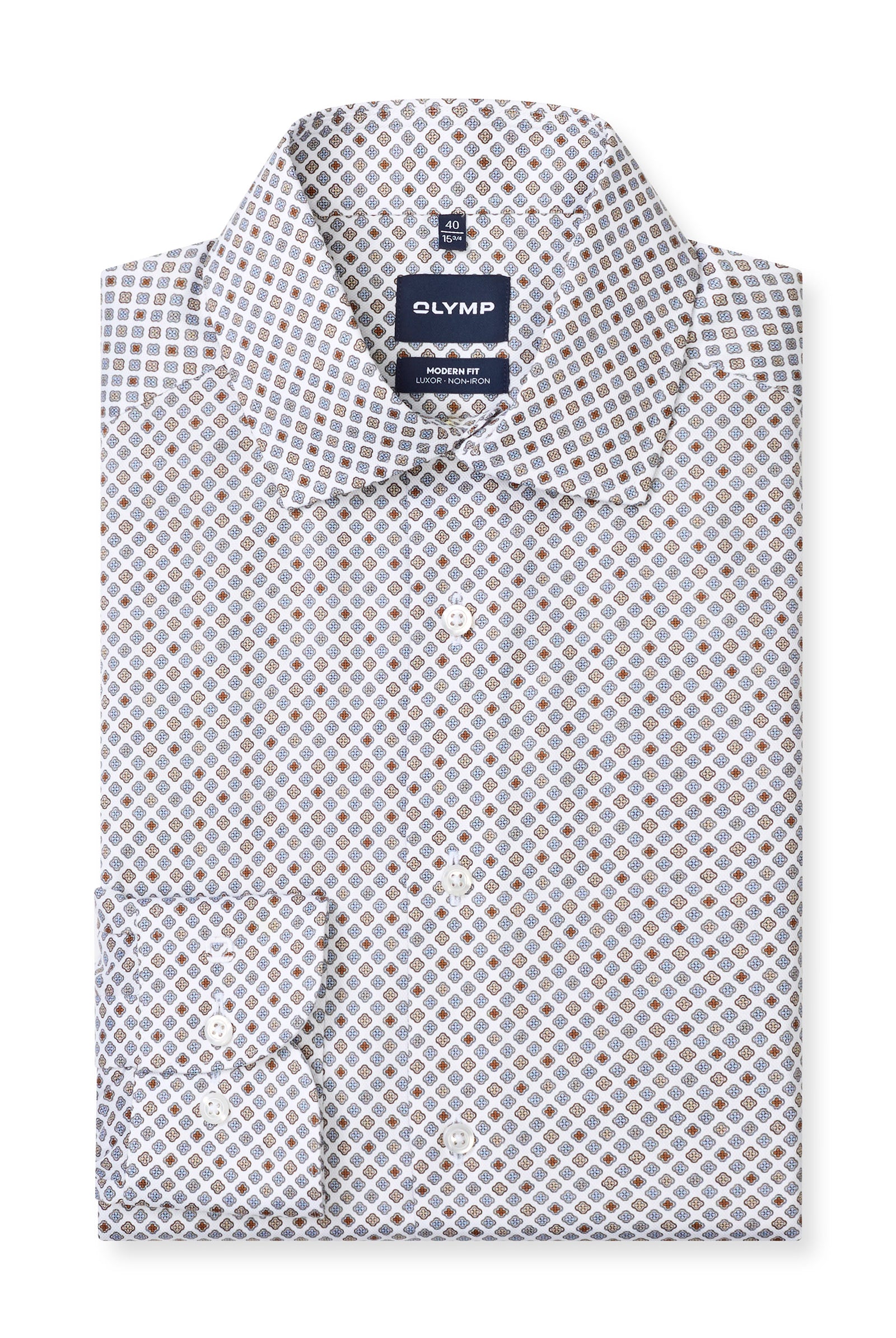 Olymp Luxor Modern Fit Medallion Print Shirt - White/Stone