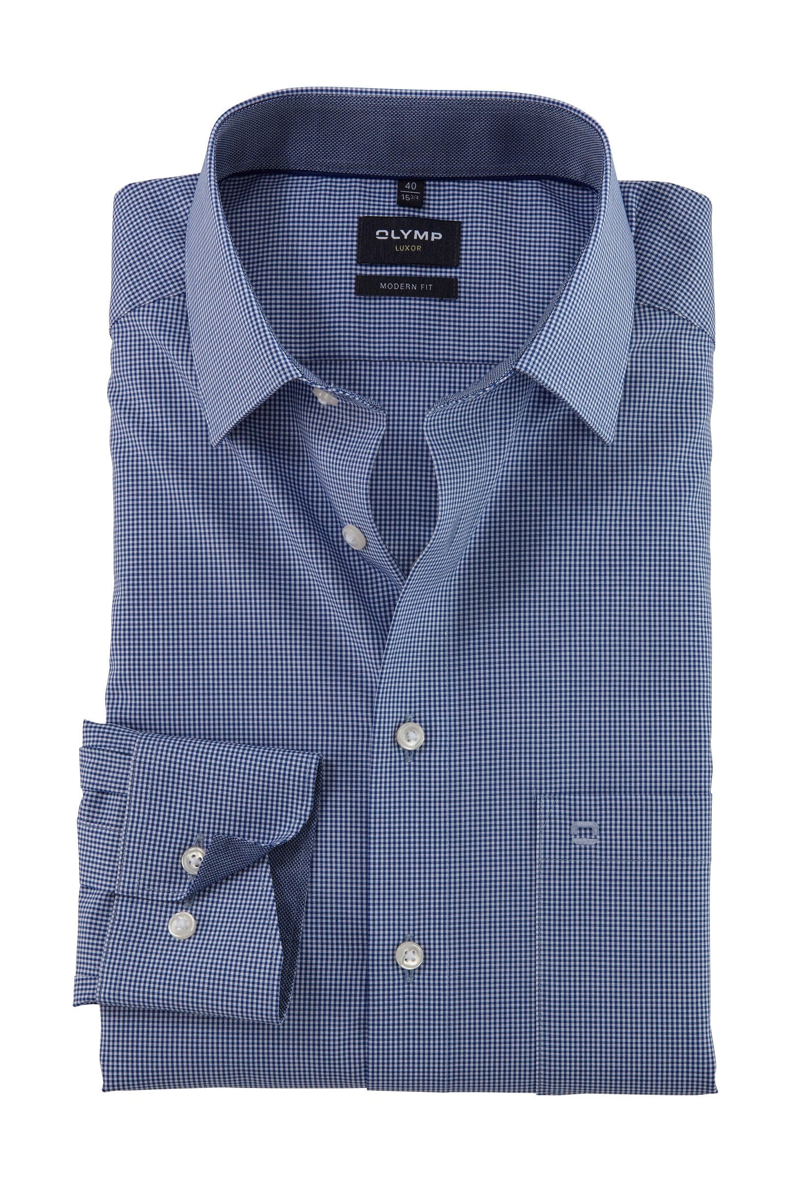 Olymp Luxor Modern Fit Micro Check Long Sleeve Shirt - Blue/White
