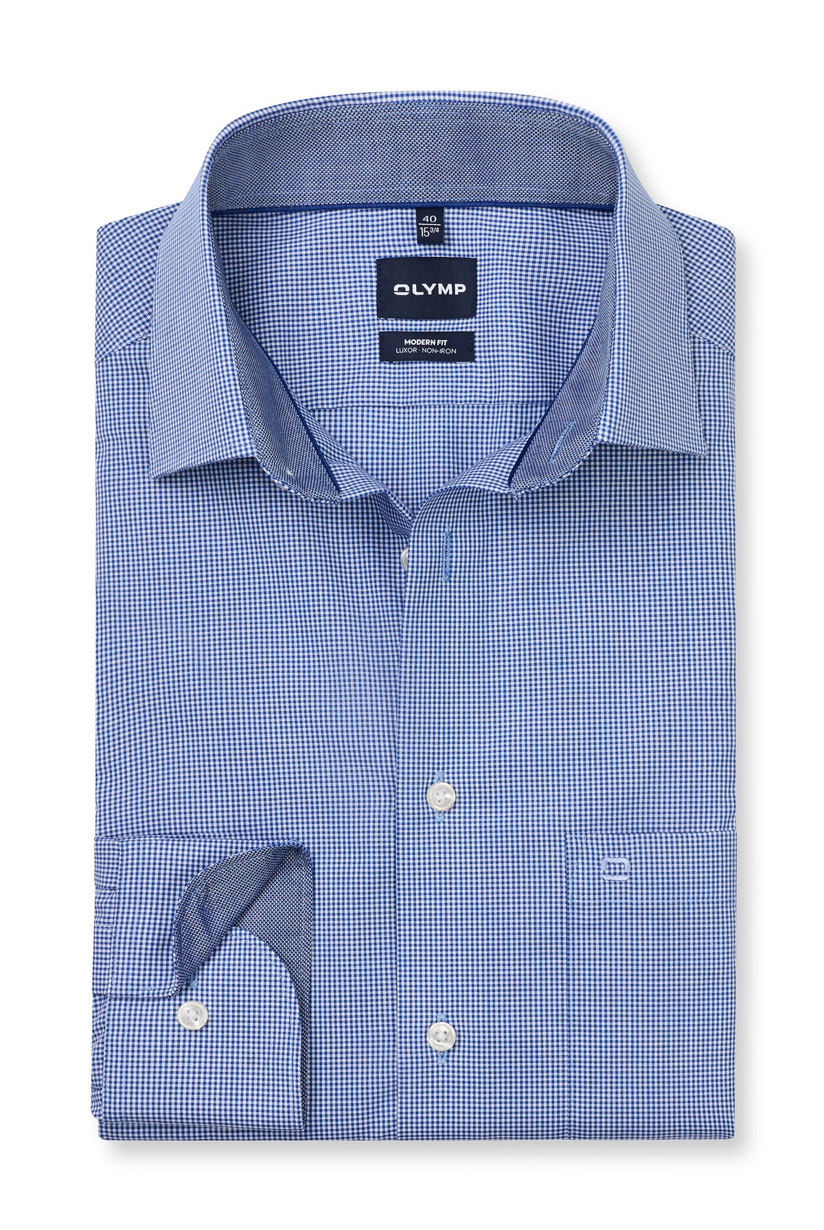 Olymp Luxor Modern Fit Micro Check Long Sleeve Shirt - Blue/White