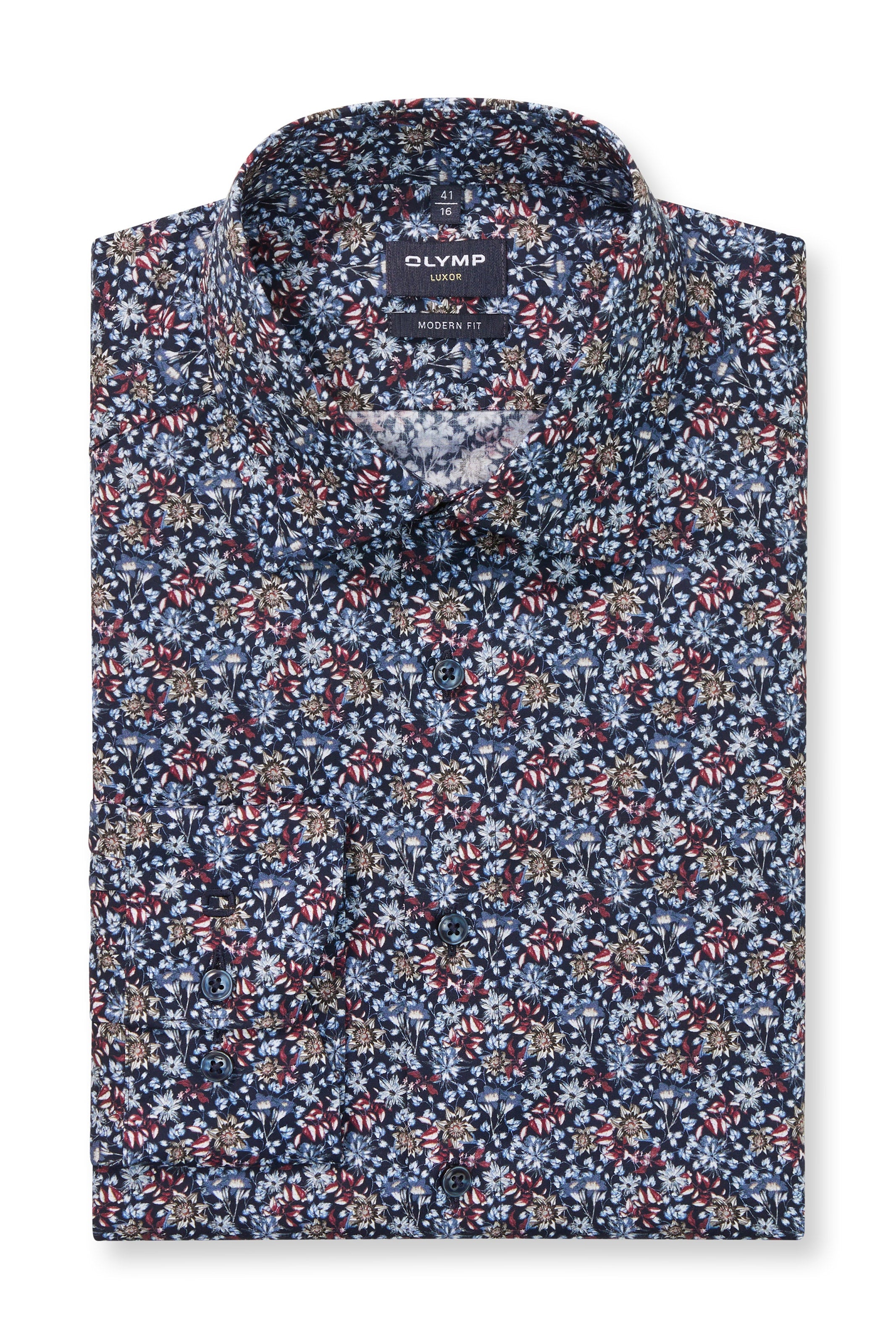 Olymp Luxor Modern Fit Micro Floral Shirt - Marine