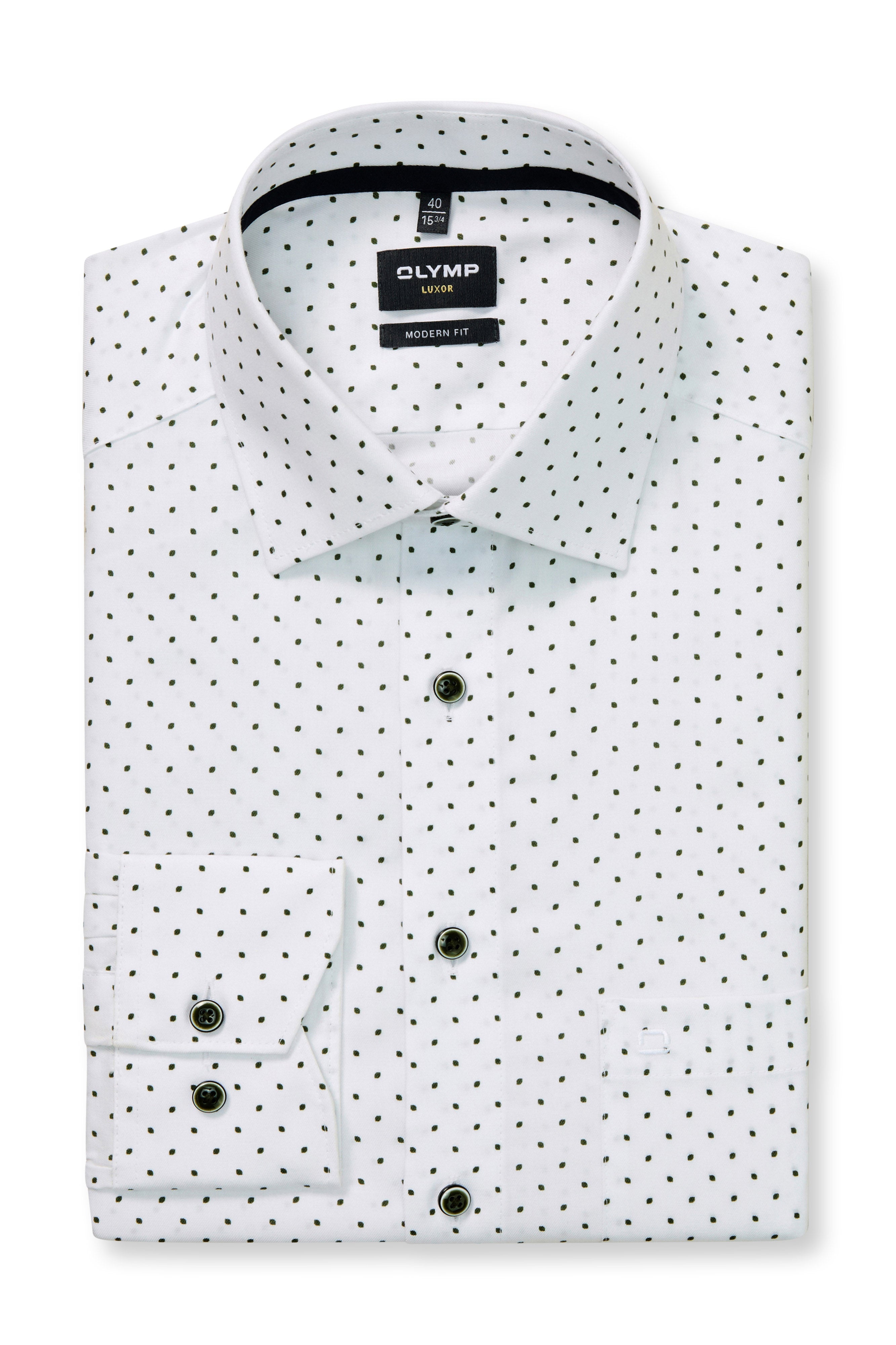 Olymp Luxor Modern Fit Micro Spot Print Shirt - White/Dark Green