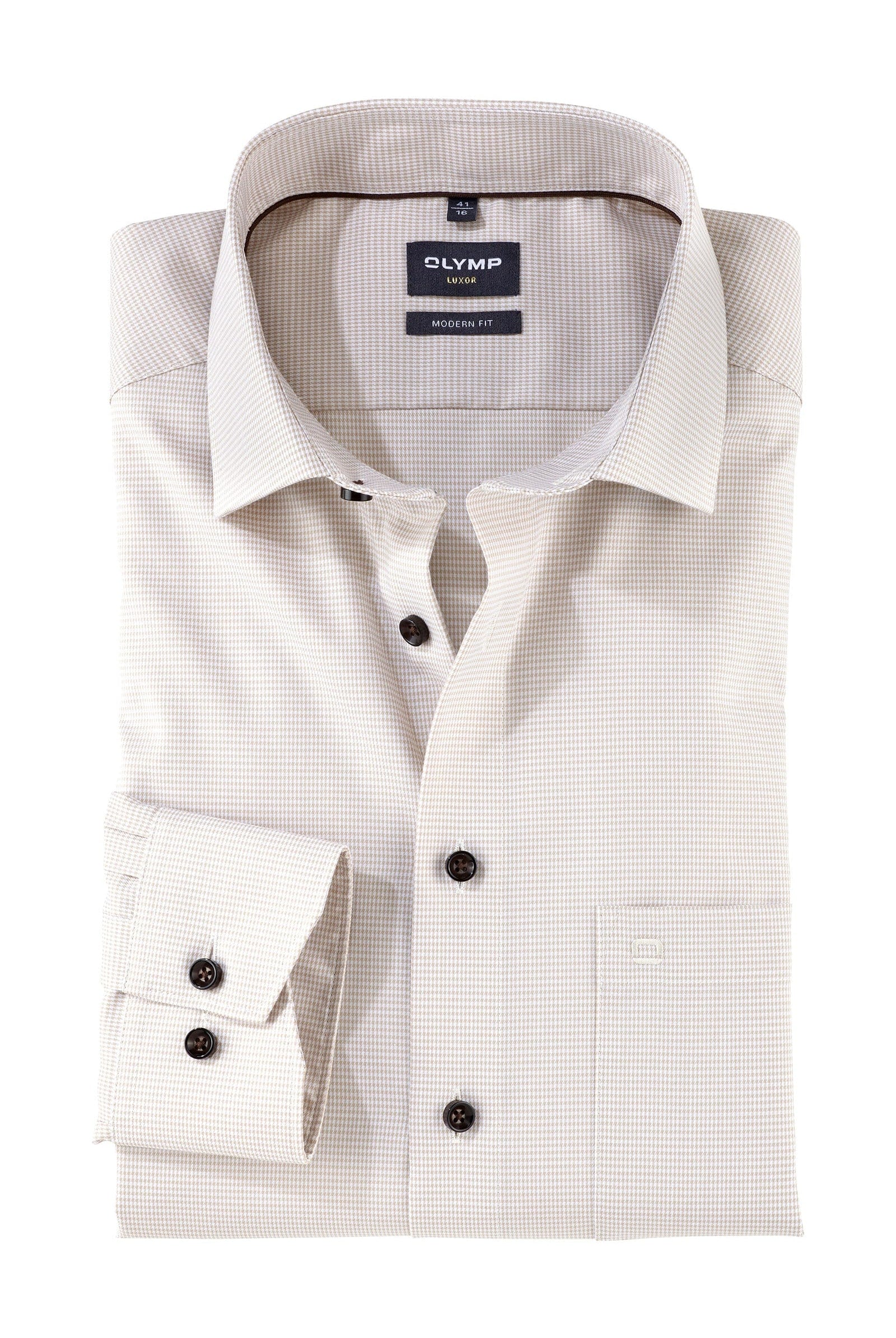 Olymp Luxor Modern Fit Mini Check Long Sleeve Shirt - Natural