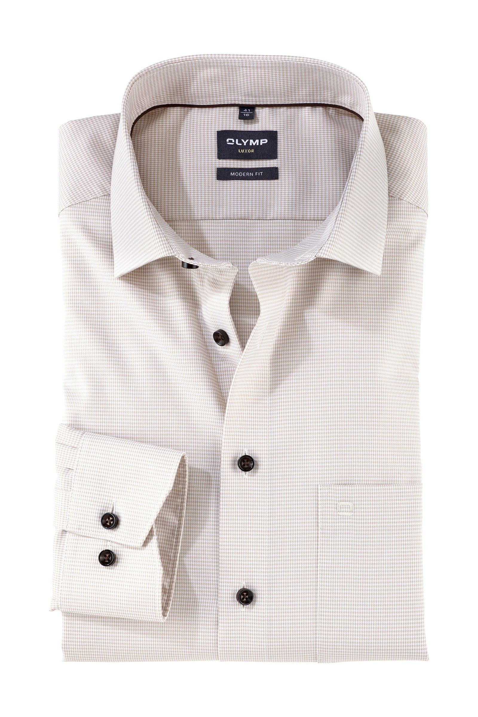 Olymp Luxor Modern Fit Mini Check Long Sleeve Shirt - Natural