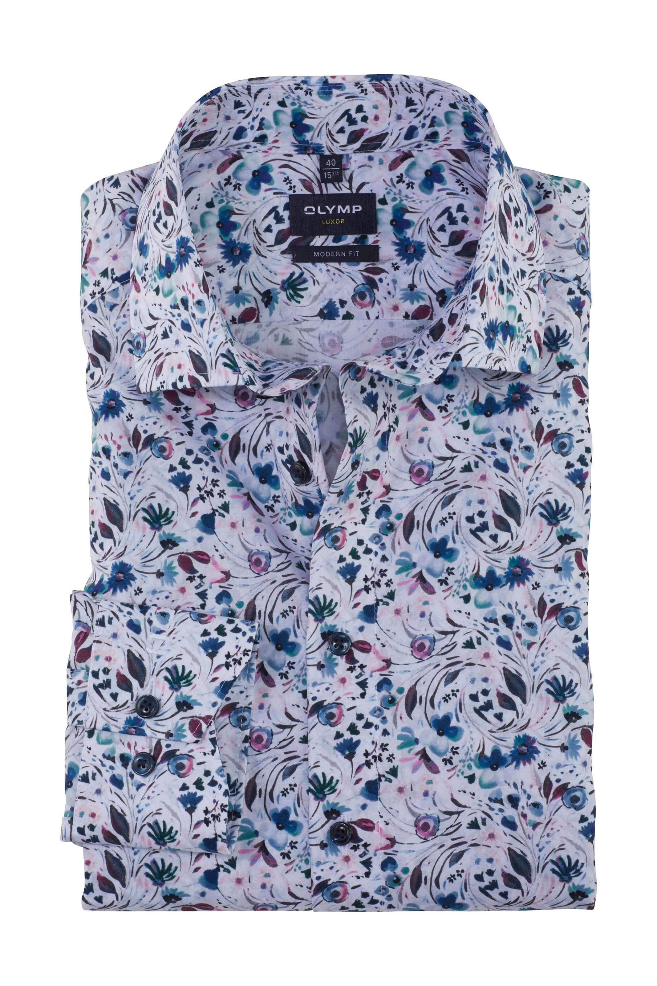 Olymp Luxor Modern Fit Miniature Floral Print Shirt - Rosewood