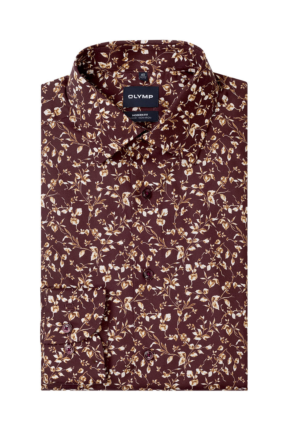 Olymp Luxor Modern Fit Neat Floral Print Shirt - Bordeaux
