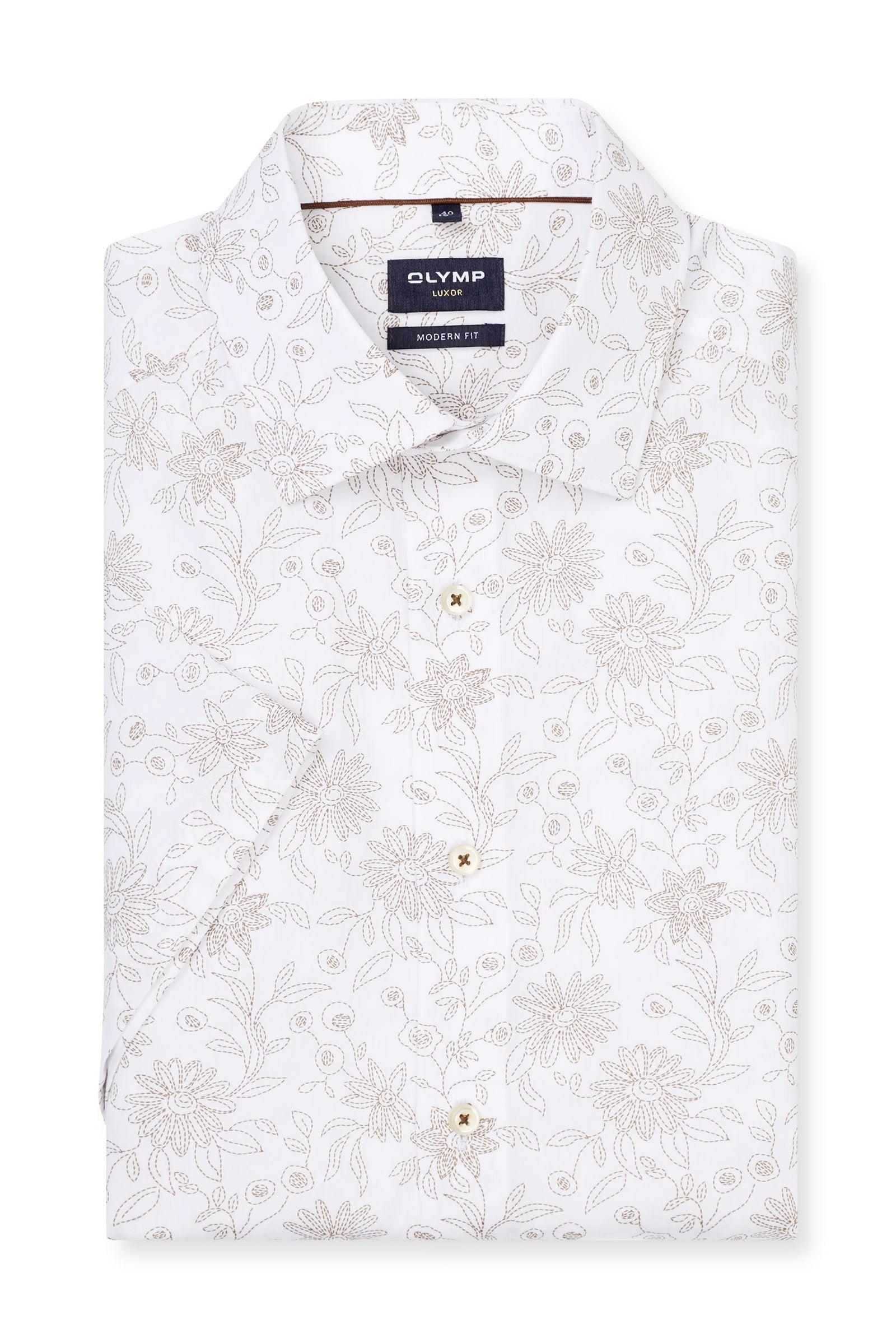 Olymp Luxor Modern Fit Outline Floral Shirt - White