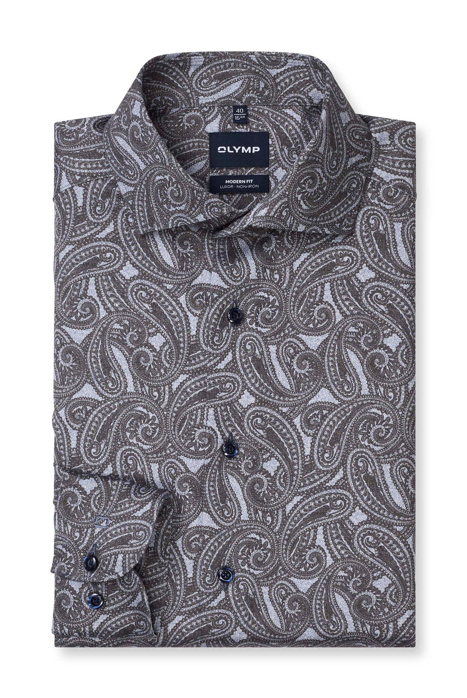 Olymp Luxor Modern Fit Paisley Print Shirt - Silver