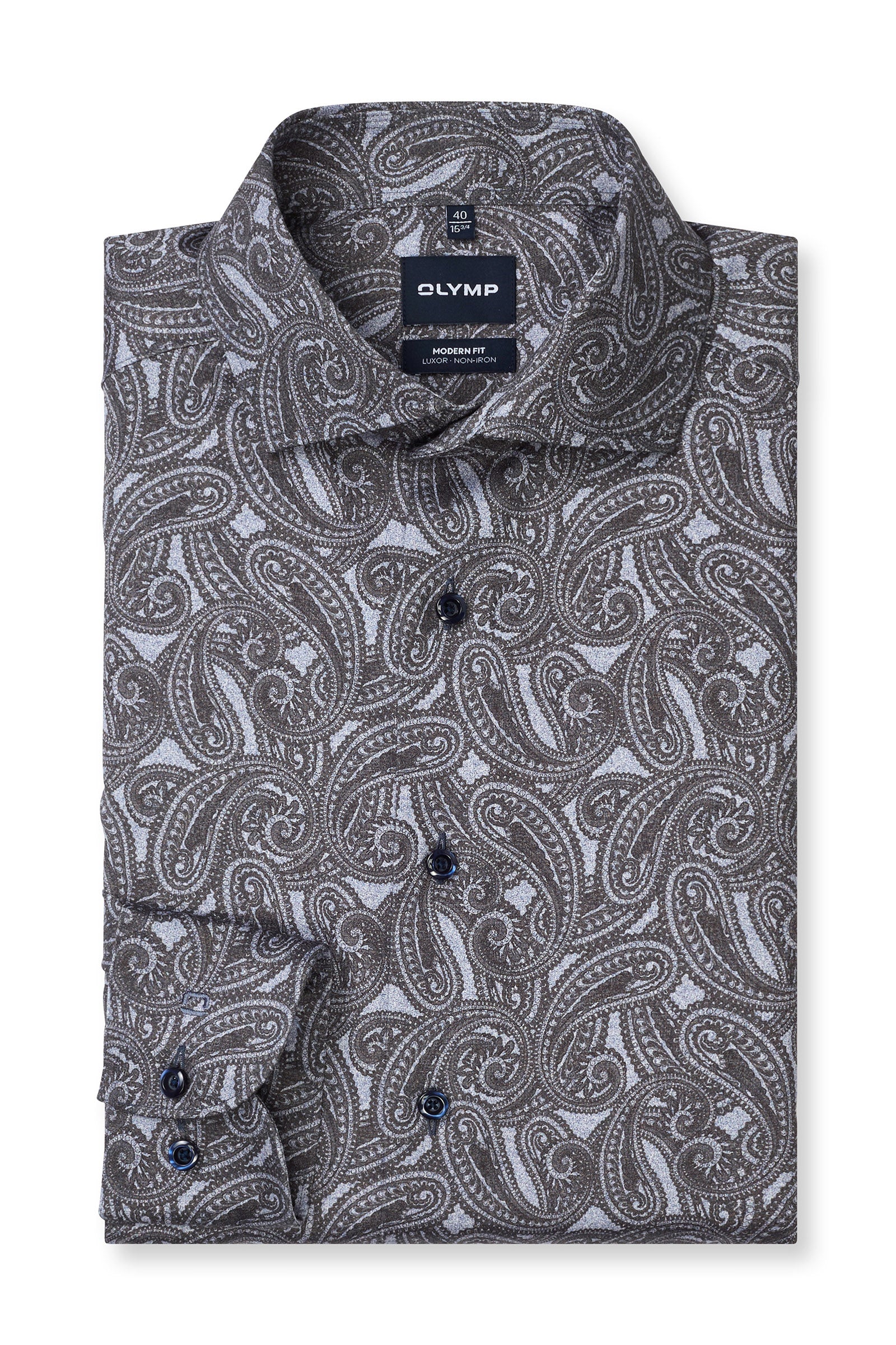 Olymp Luxor Modern Fit Paisley Print Shirt - Silver