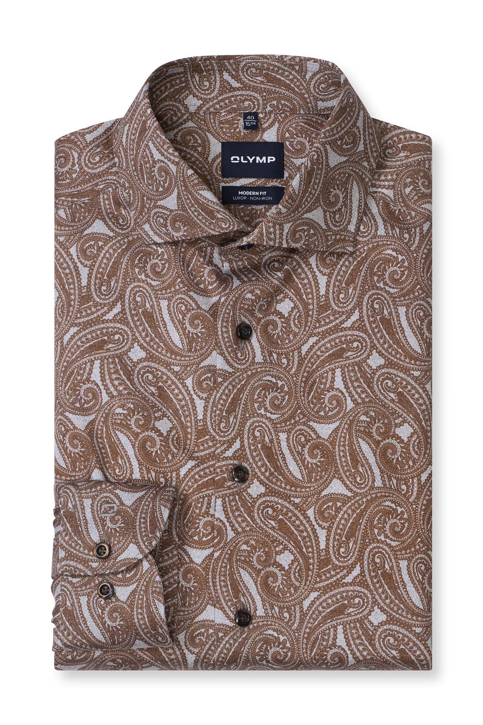 Olymp Luxor Modern Fit Paisley Print Shirt - Tan