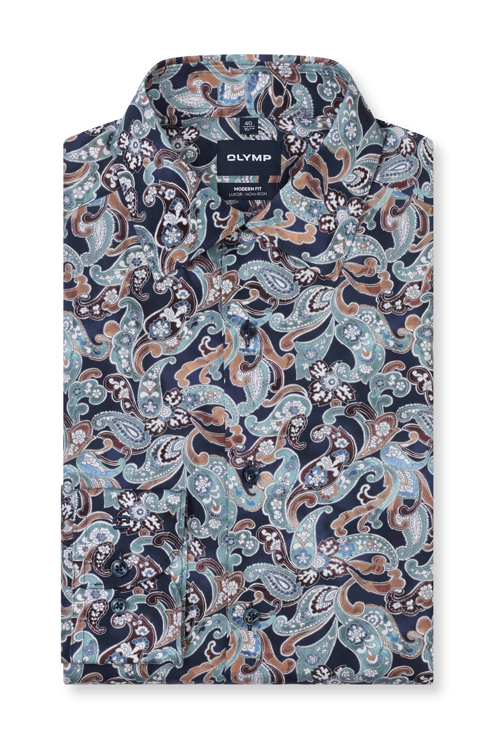Olymp Luxor Modern Fit Paisley Print Shirt - Teal