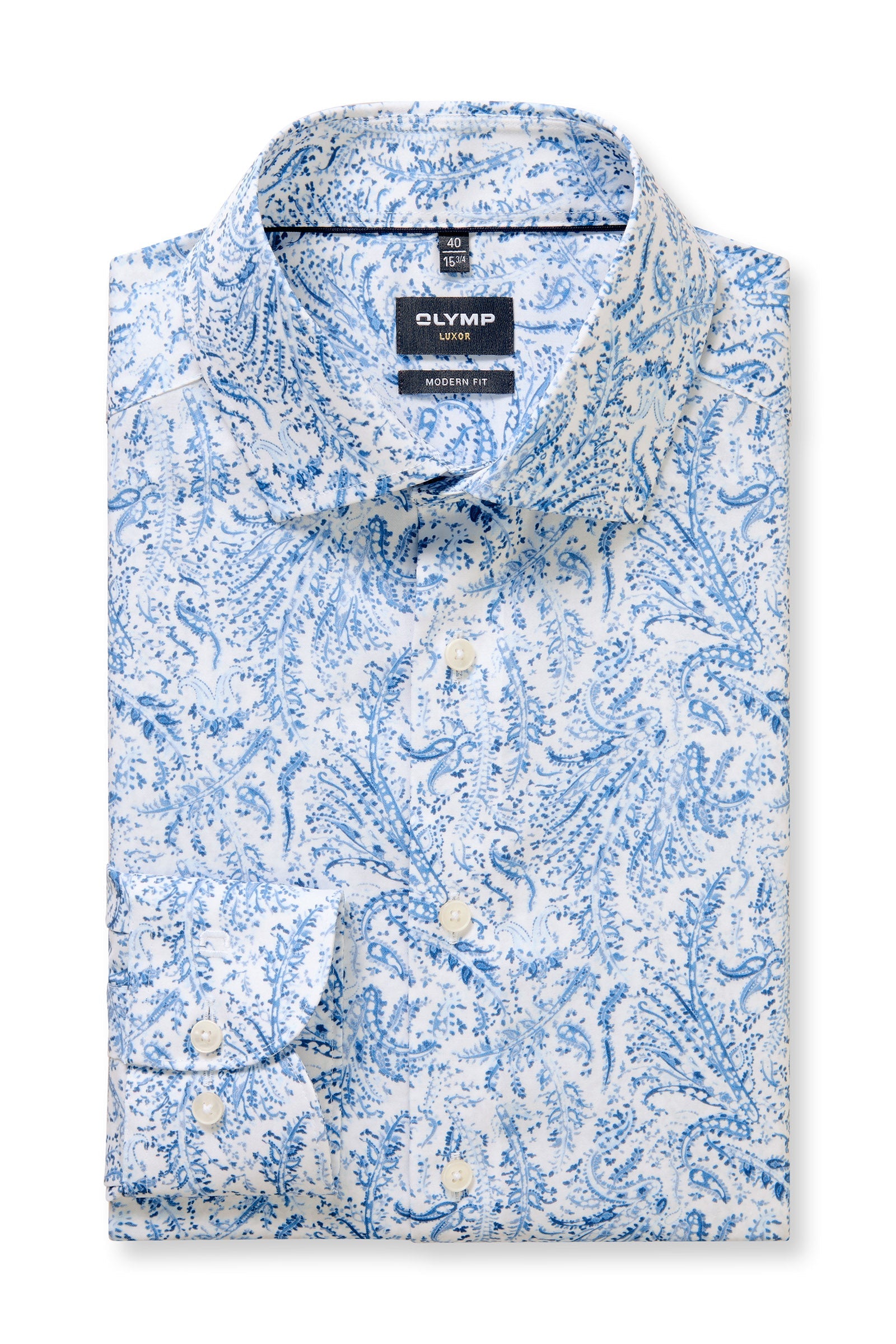 Olymp Luxor Modern Fit Paisley Shirt - White/Blue