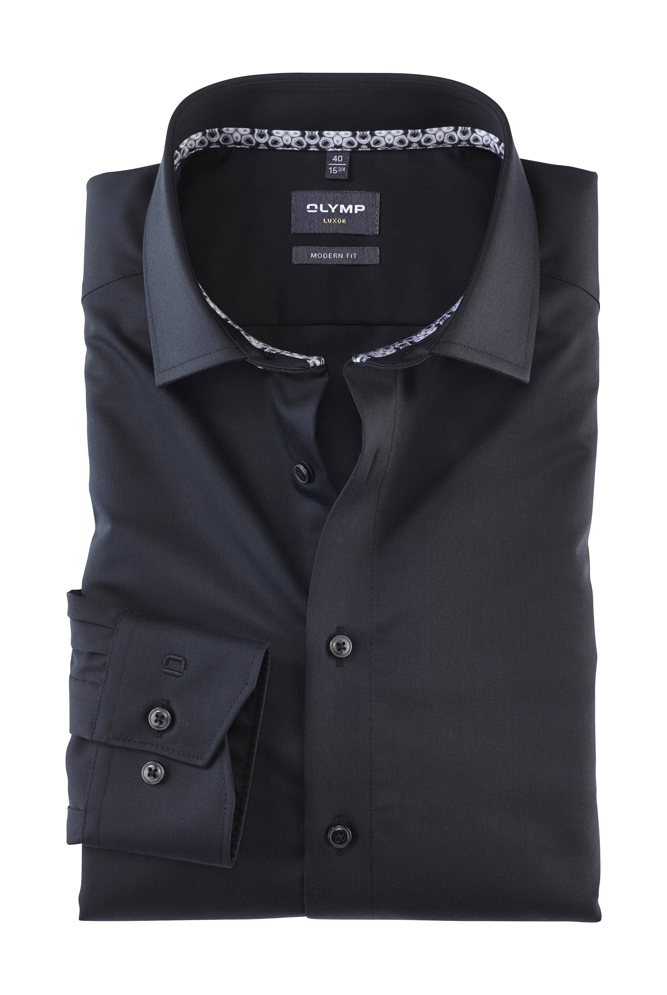 Olymp Luxor Modern Fit Plain Long Sleeve Shirt - Black