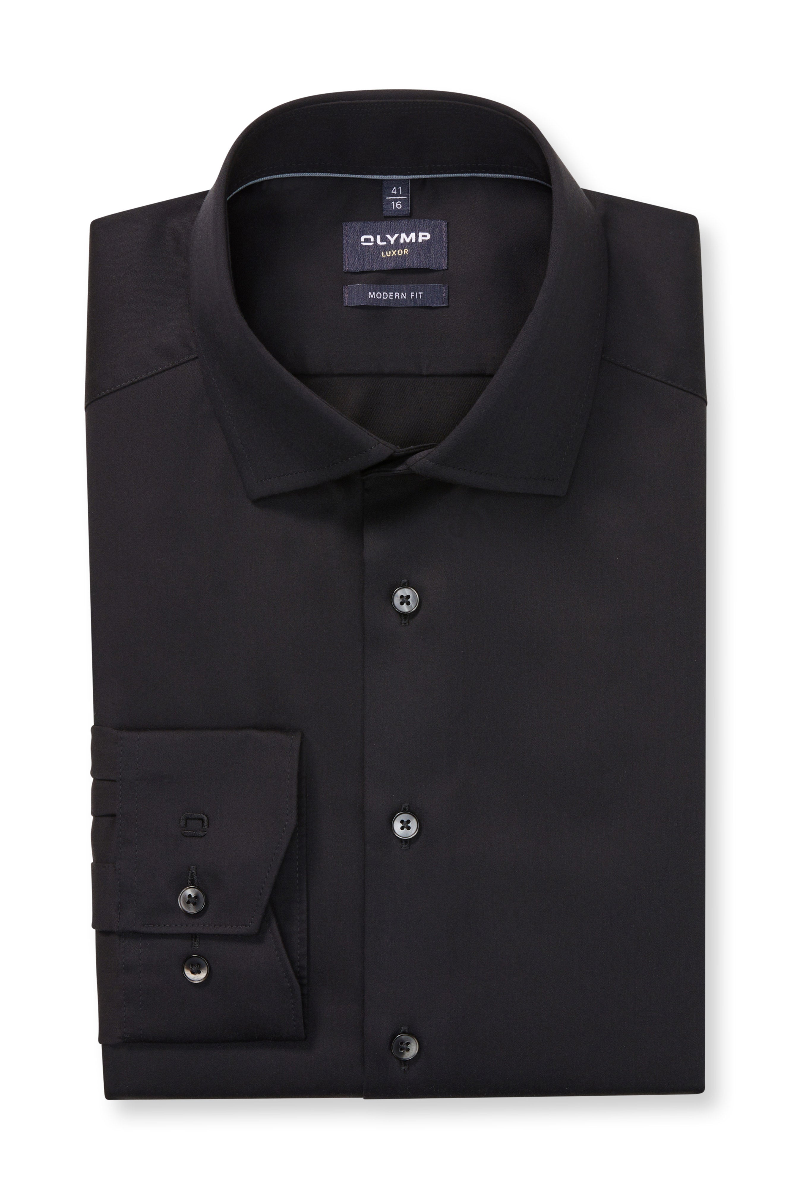 Olymp Luxor Modern Fit Plain Satin No Pocket Shirt - Black