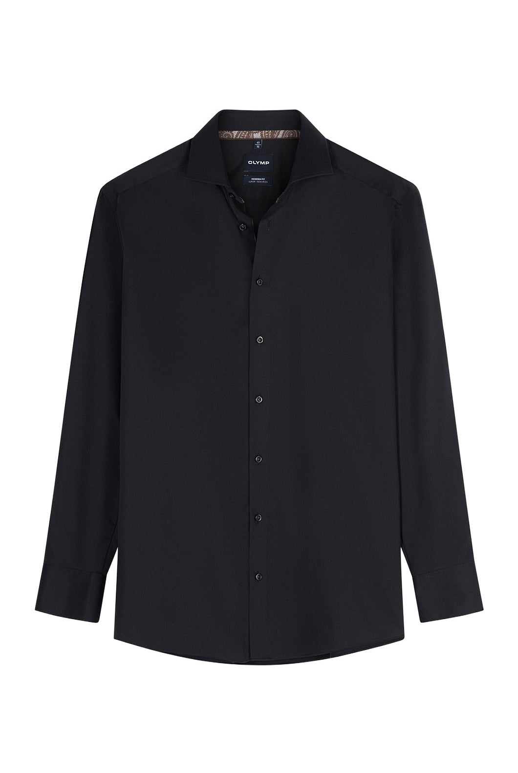 Olymp Luxor Modern Fit Plain Satin Shirt - Black