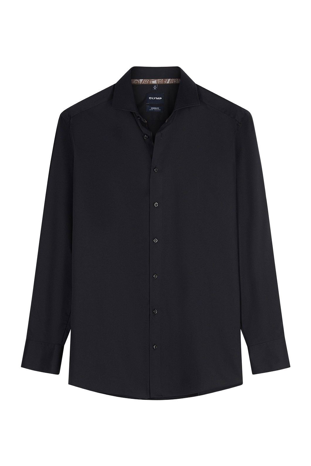 Olymp Luxor Modern Fit Plain Satin Shirt - Black