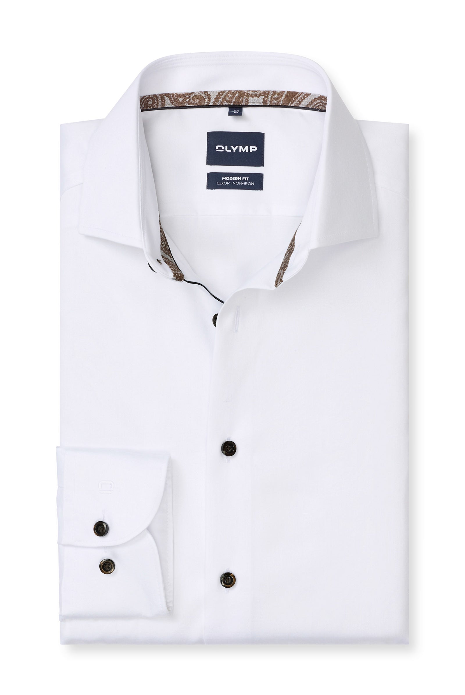 Olymp Luxor Modern Fit Plain Satin Shirt - White