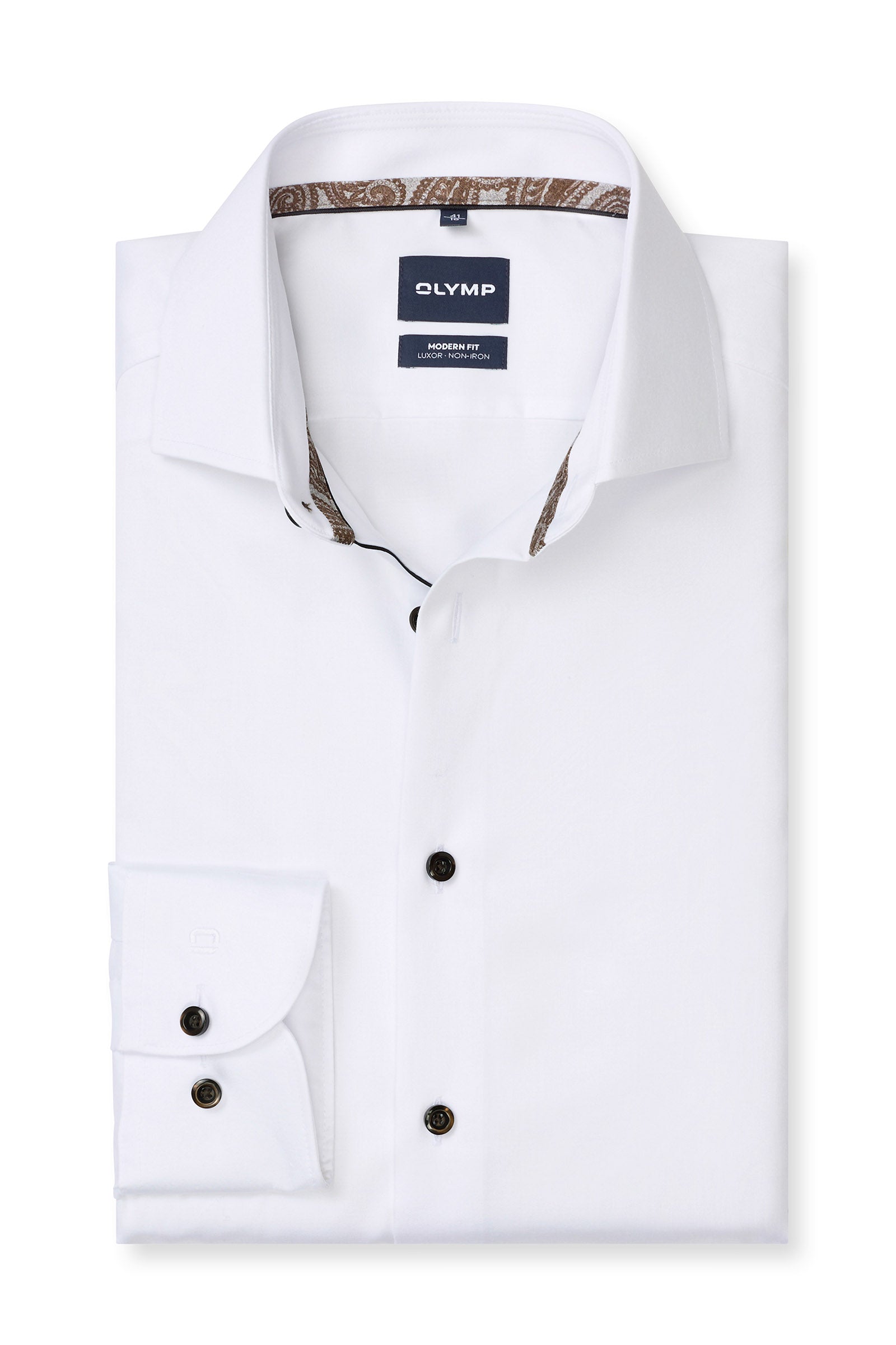 Olymp Luxor Modern Fit Plain Satin Shirt - White