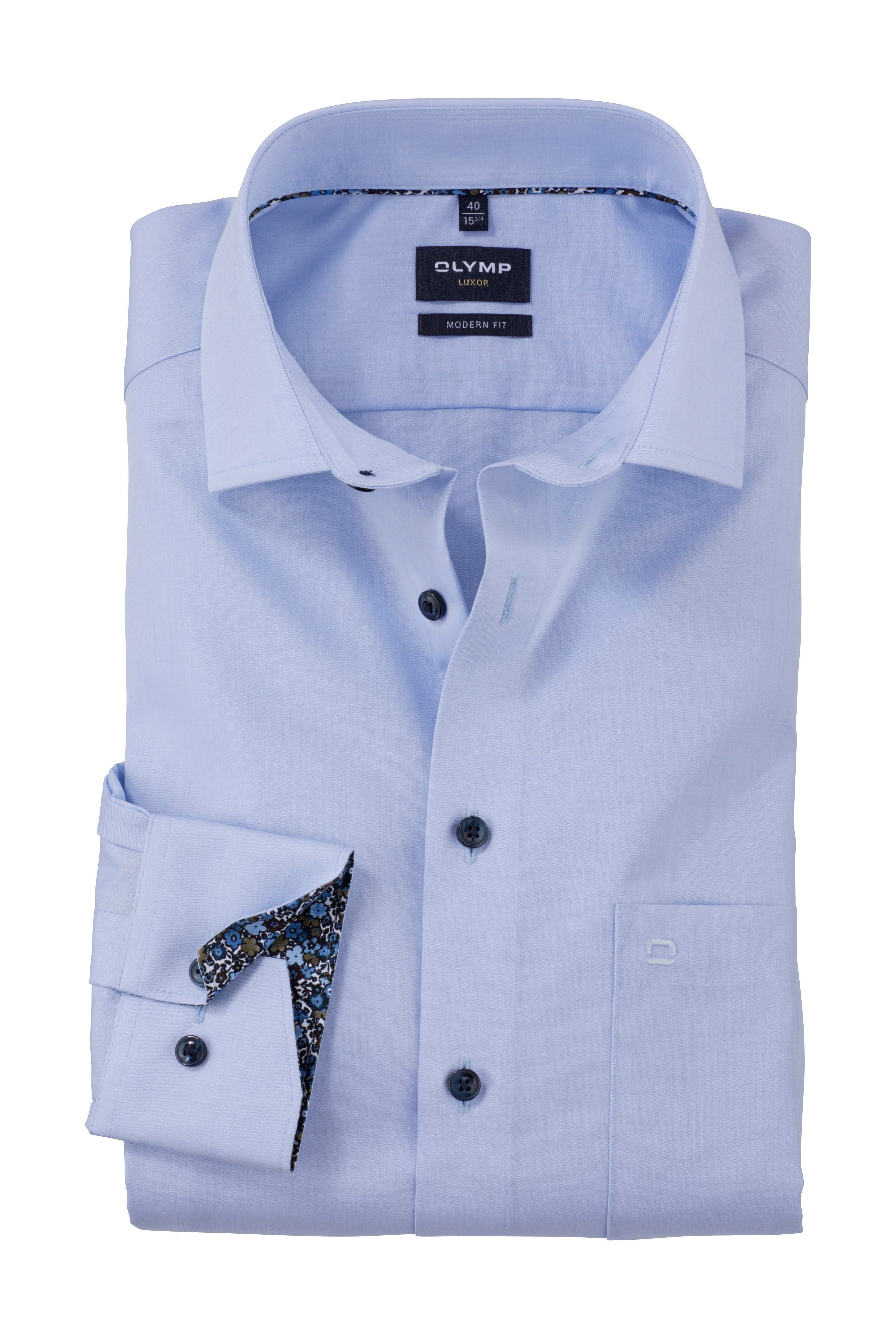 Olymp Luxor Modern Fit Plain Shirt - Light Blue