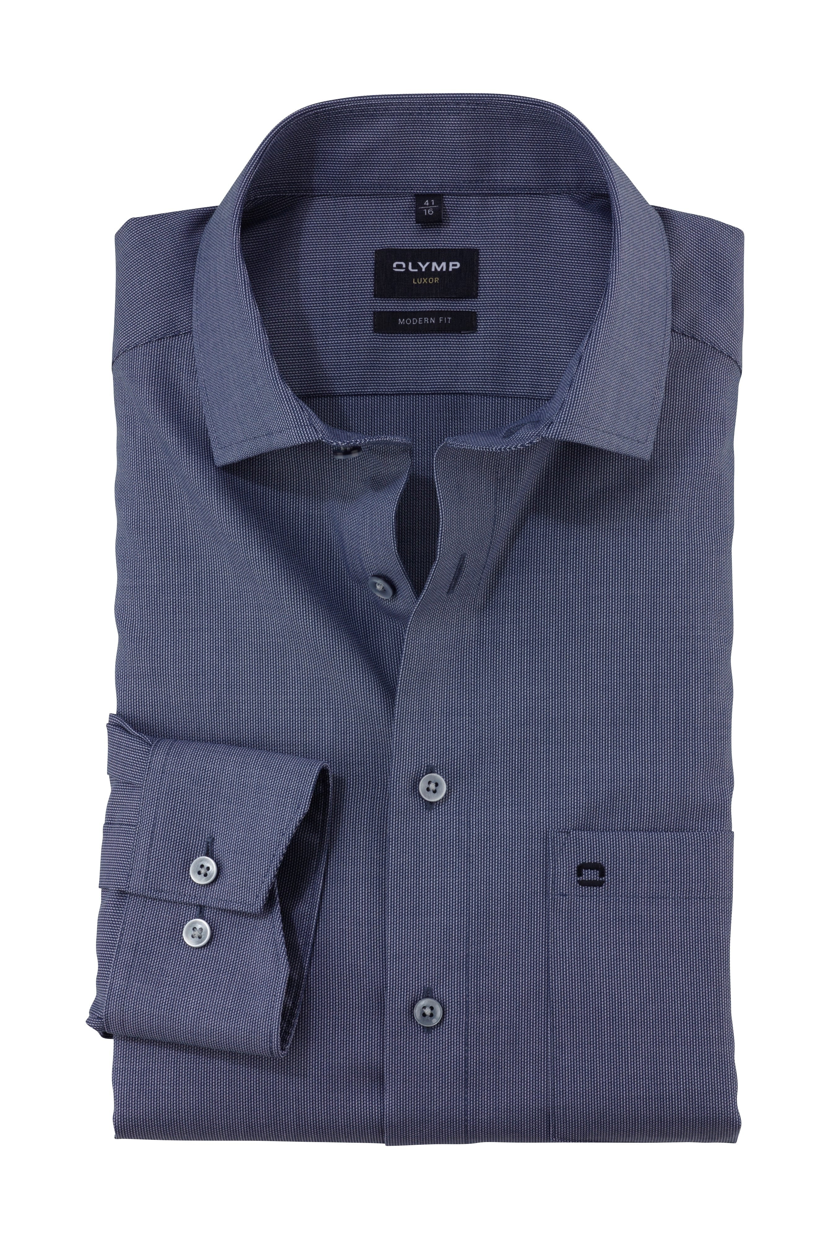 Olymp Luxor Modern Fit Plain Shirt - Marine
