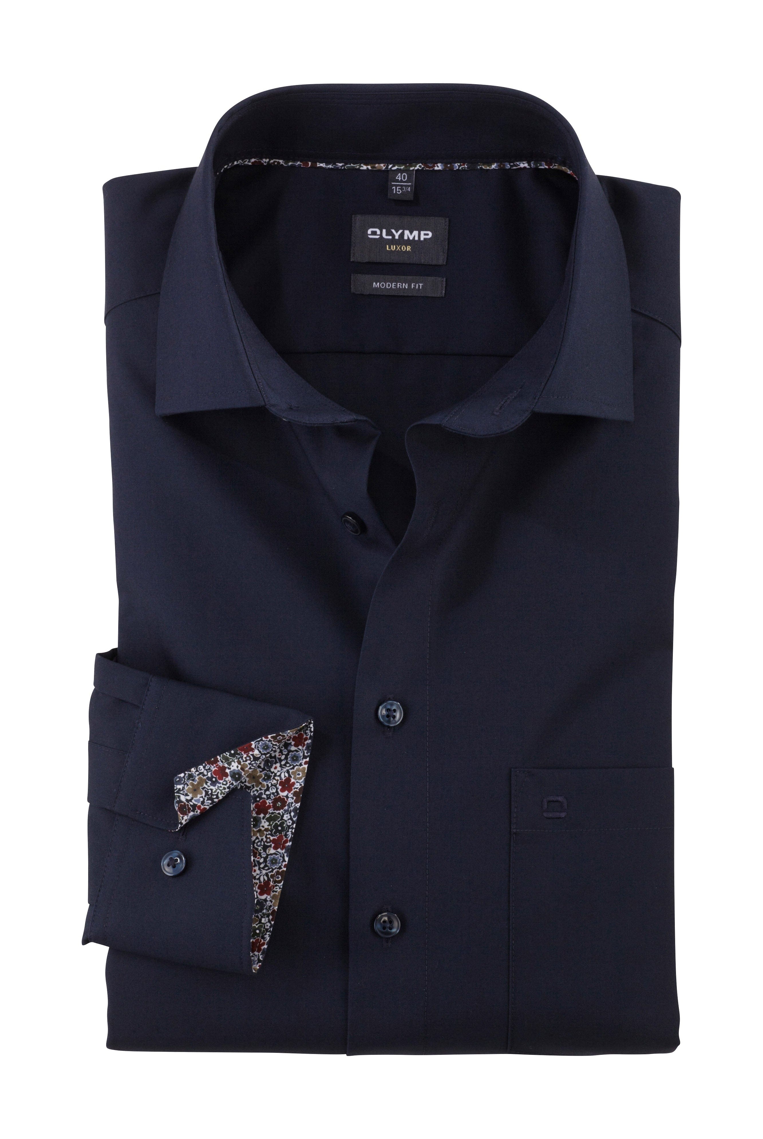 Olymp Luxor Modern Fit Plain Shirt - Navy