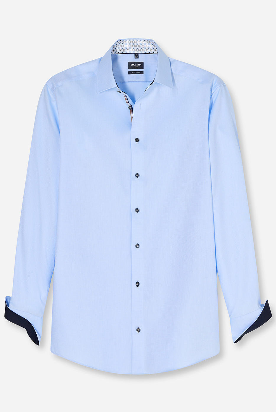 Olymp Luxor Modern Fit Plain Shirt with Geo Trim - Light Blue