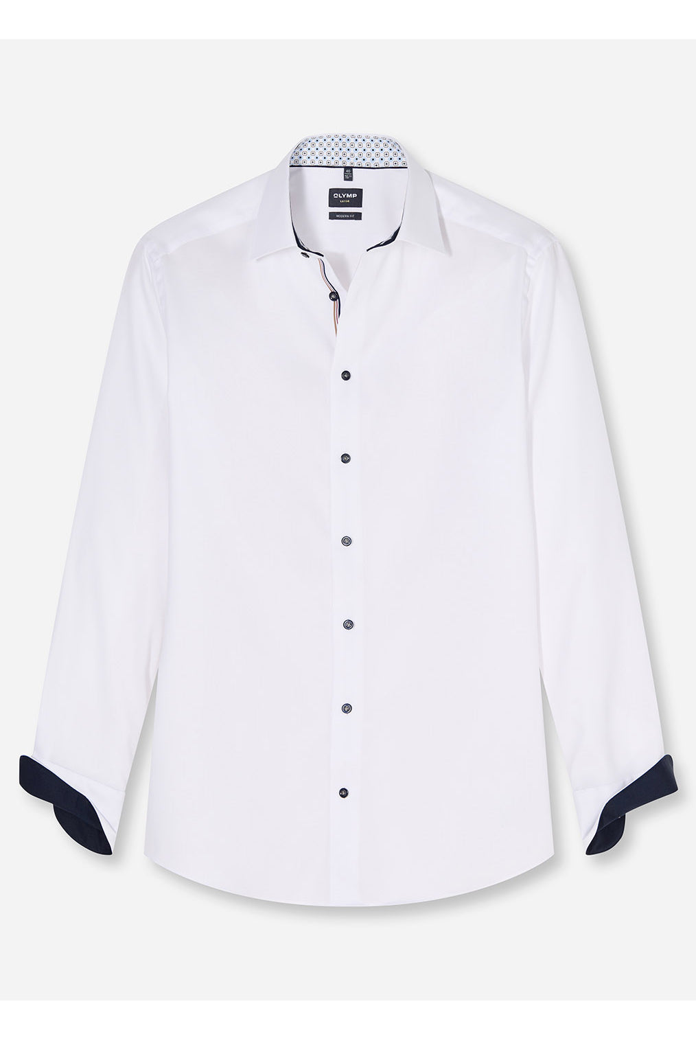 Olymp Luxor Modern Fit Plain Shirt with Geo Trim - White
