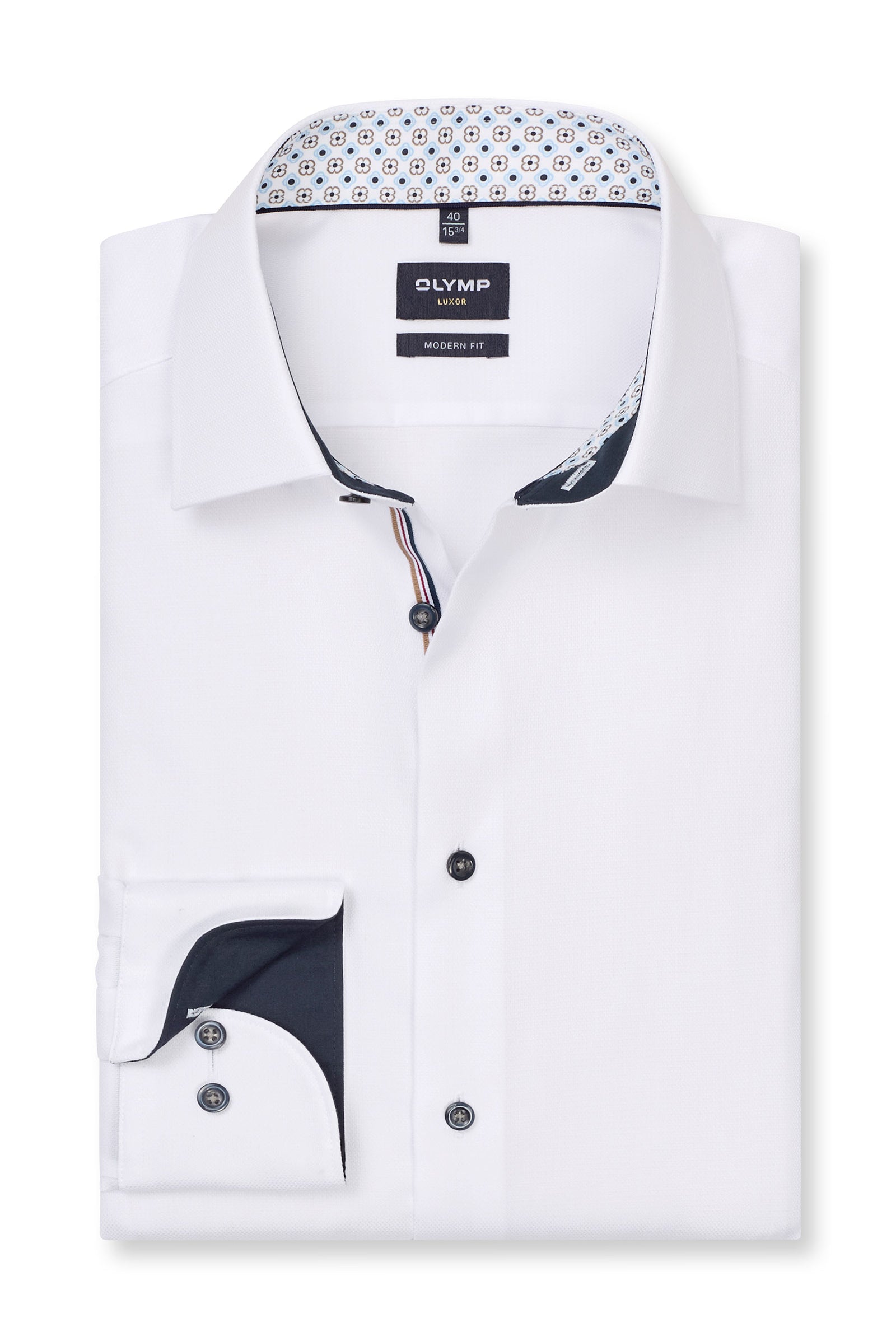 Olymp Luxor Modern Fit Plain Shirt with Geo Trim - White