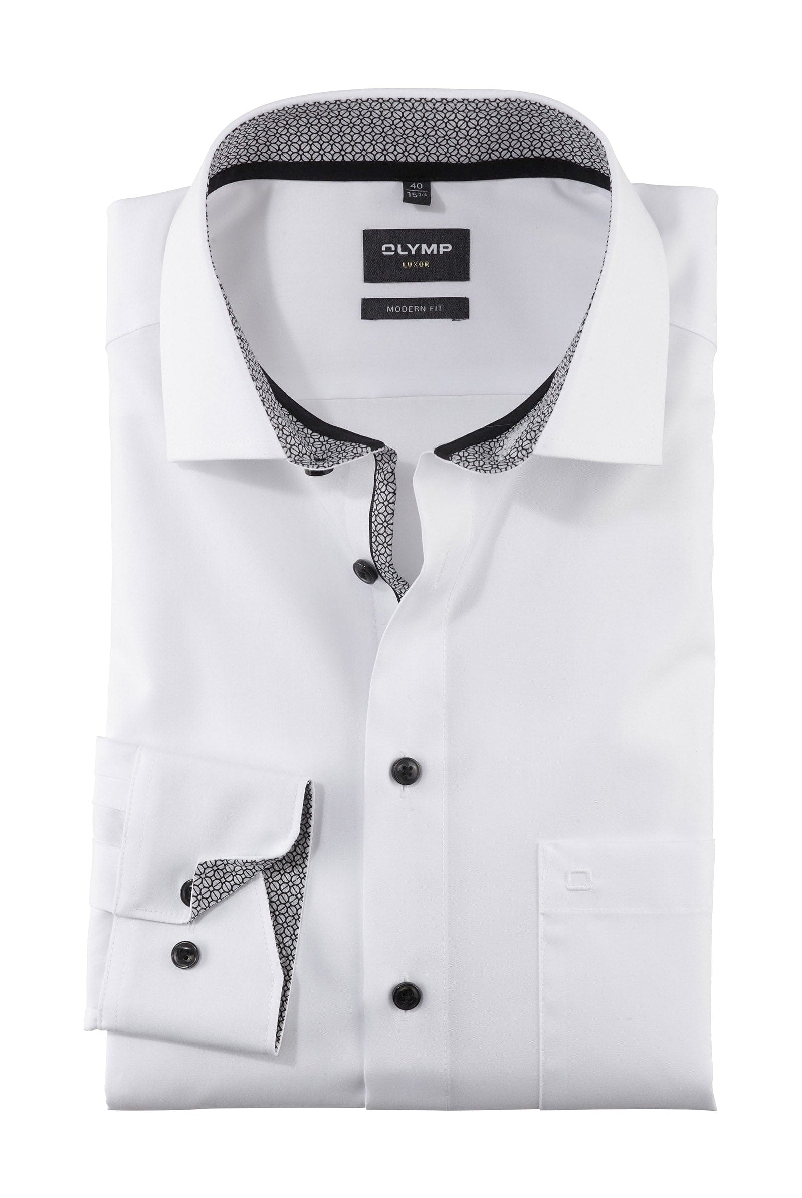 Olymp Luxor Modern Fit Plain Shirt with Grey Trim - White