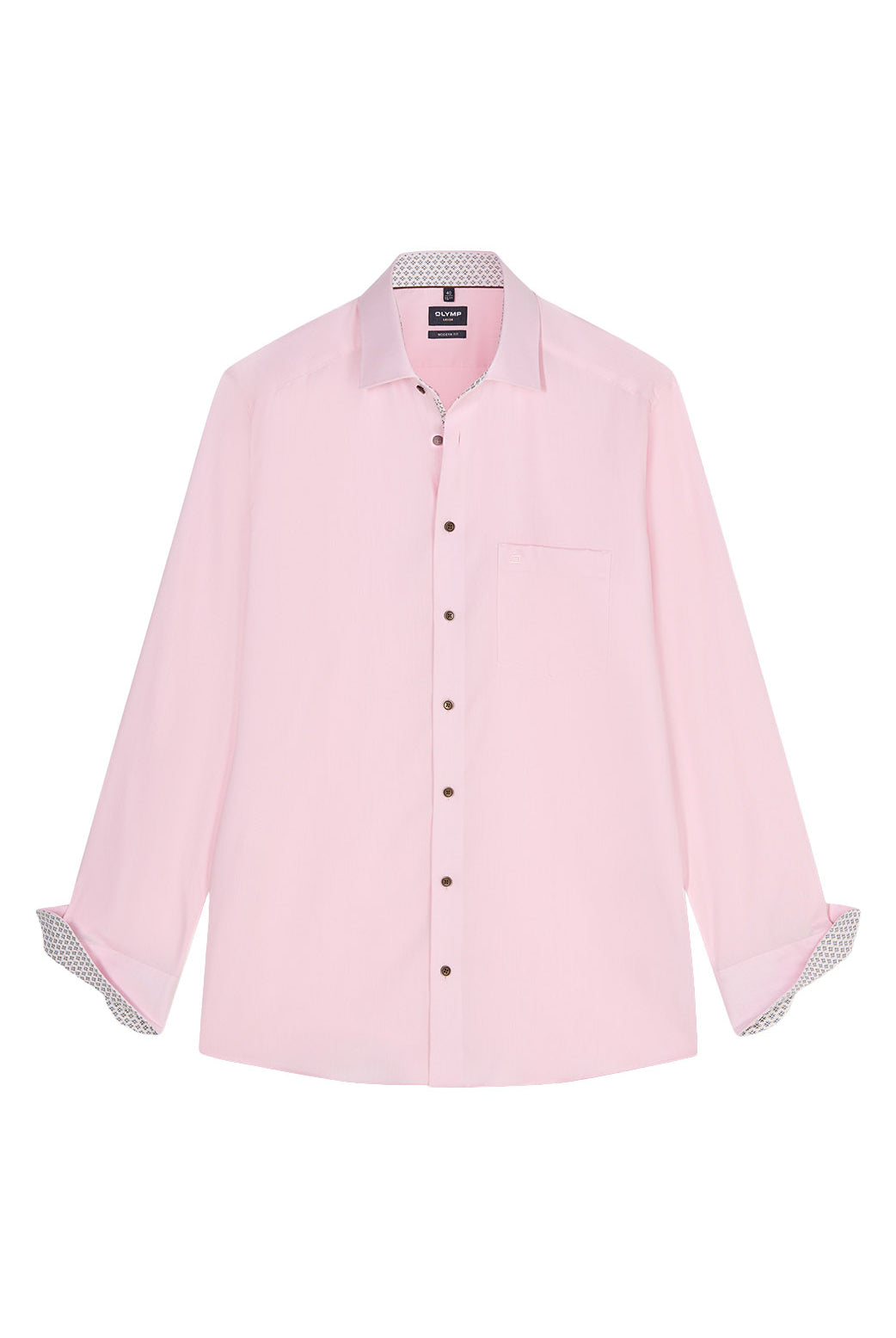 Olymp Luxor Modern Fit Plain Shirt with Trim - Pink