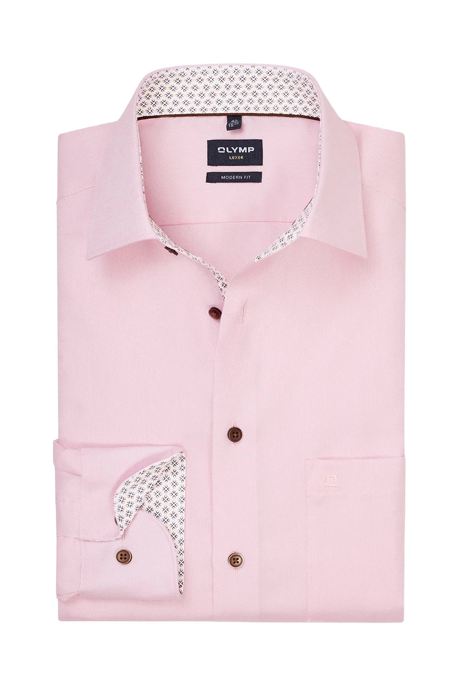 Olymp Luxor Modern Fit Plain Shirt with Trim - Pink