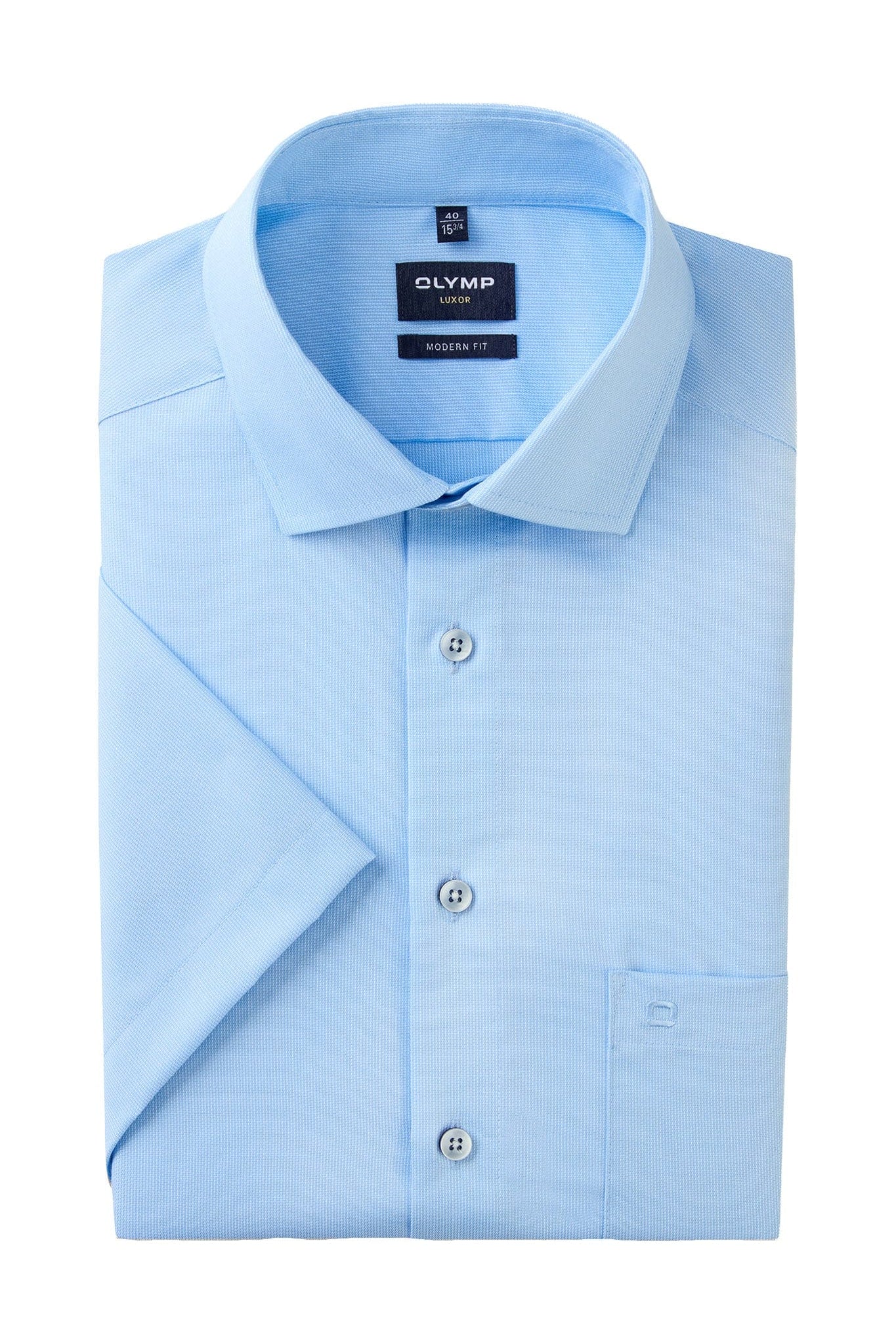 Olymp Luxor Modern Fit Plain Short Sleeve Shirt - Blue