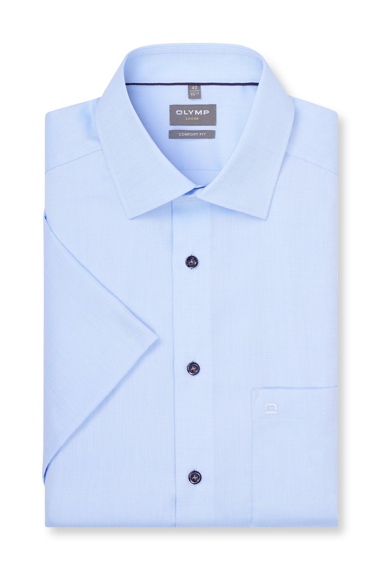 Olymp Luxor Modern Fit Plain Short Sleeve Shirt - Light Blue