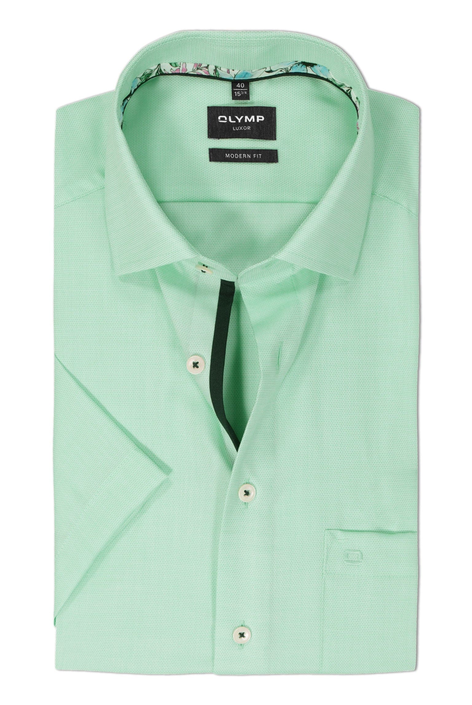 Olymp Luxor Modern Fit Plain Short Sleeve Shirt - Mint Green
