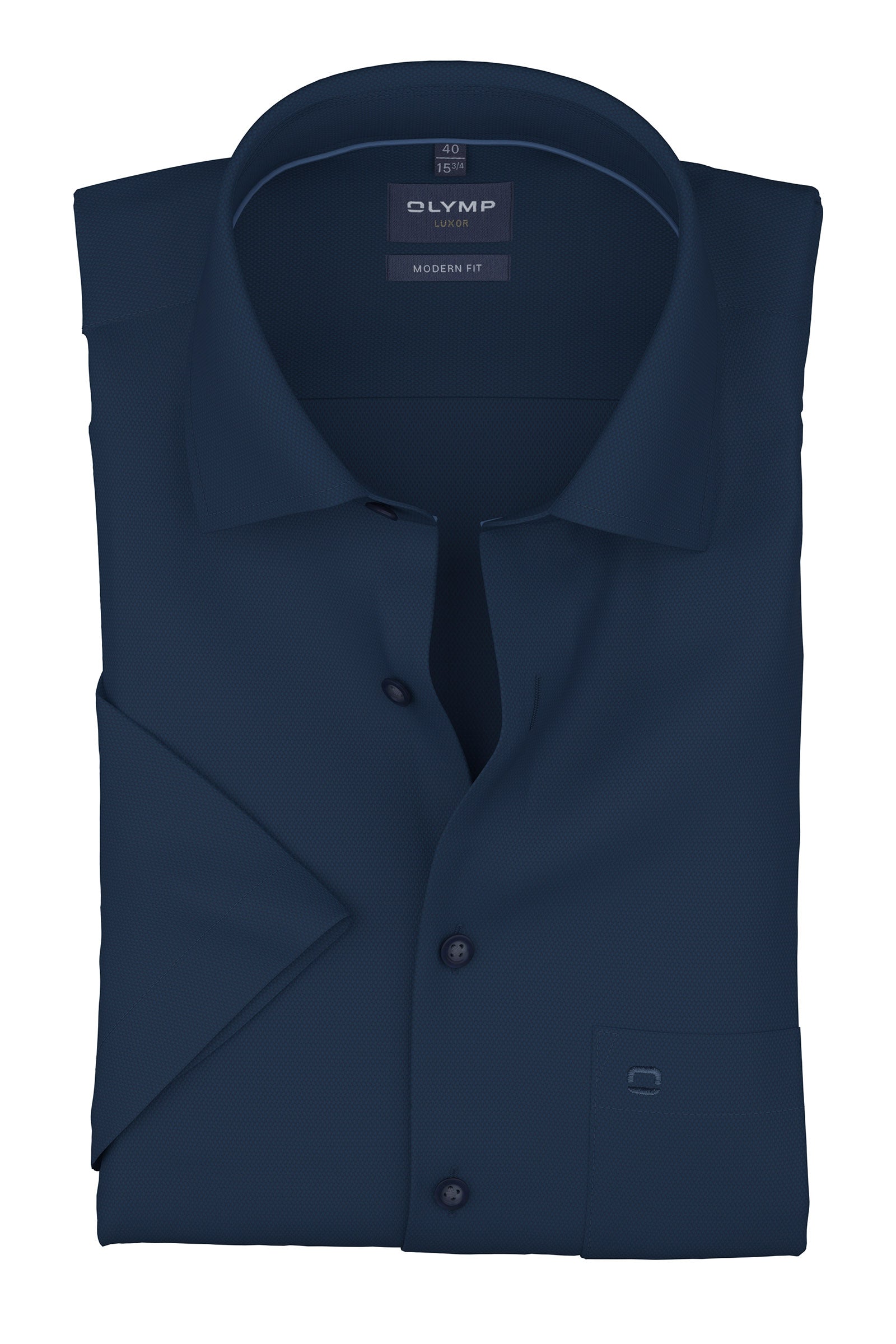 Olymp Luxor Modern Fit Plain Short Sleeve Shirt - Navy