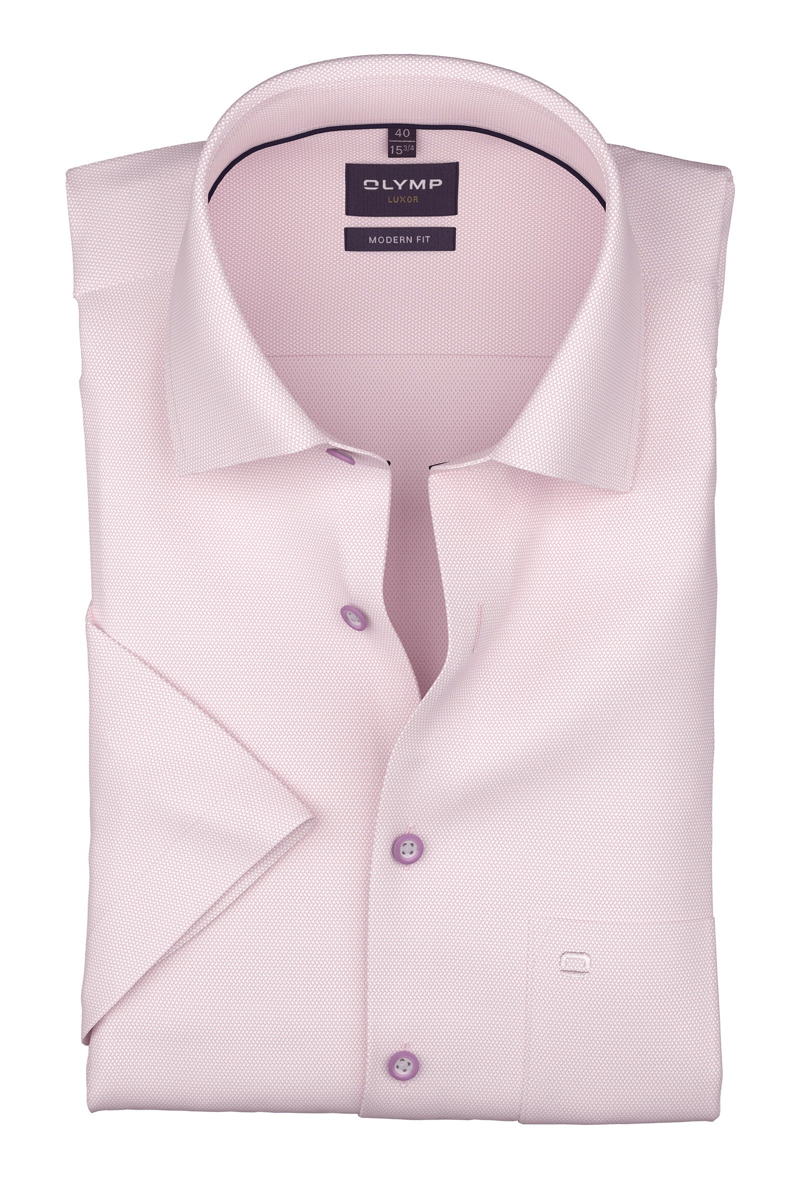 Olymp Luxor Modern Fit Plain Short Sleeve Shirt - Pink